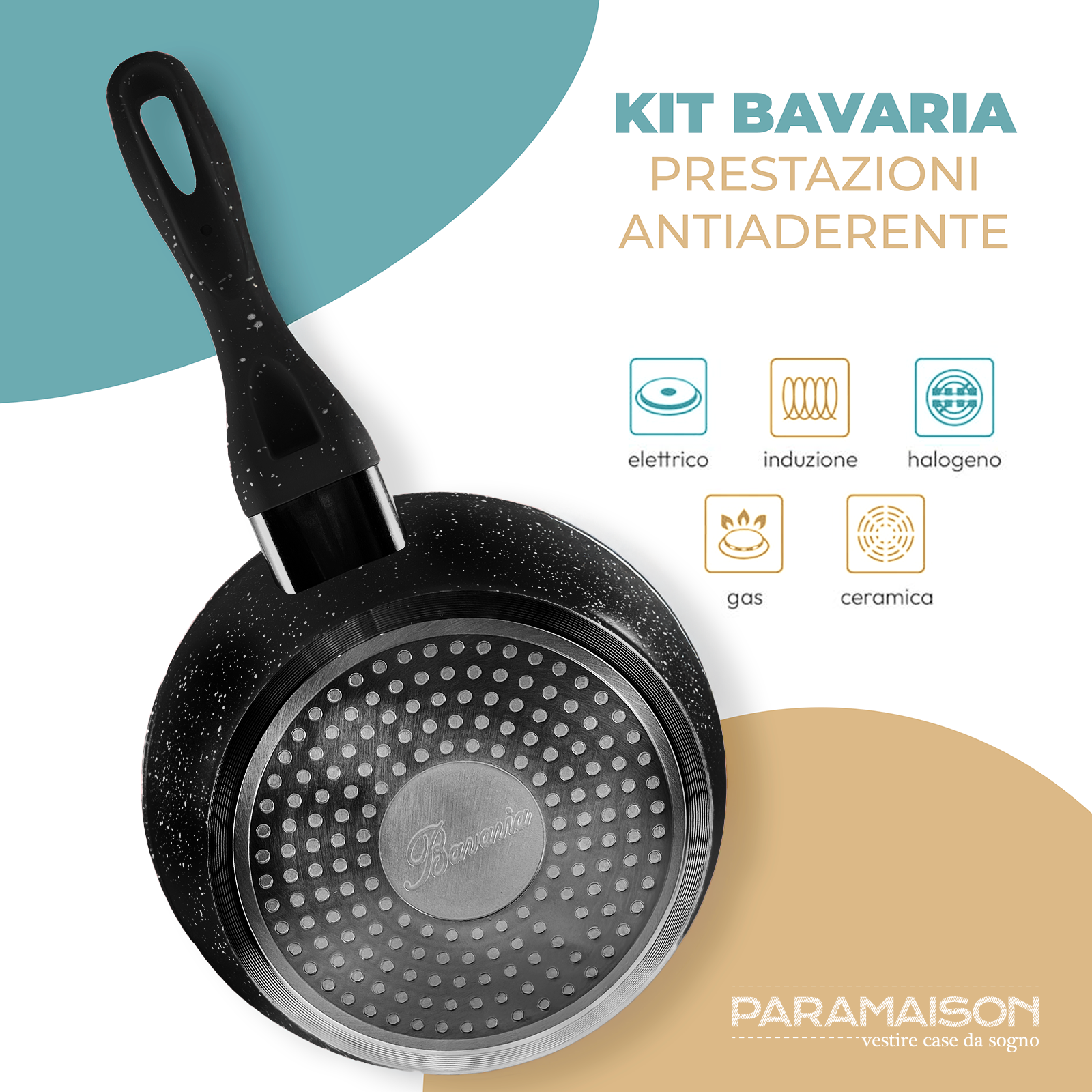 Set Padelle Antiaderenti 9 Pezzi Con Coperchi in Vetro Temperato Mono Manico Removibile Senza PFOA Colore Nero
