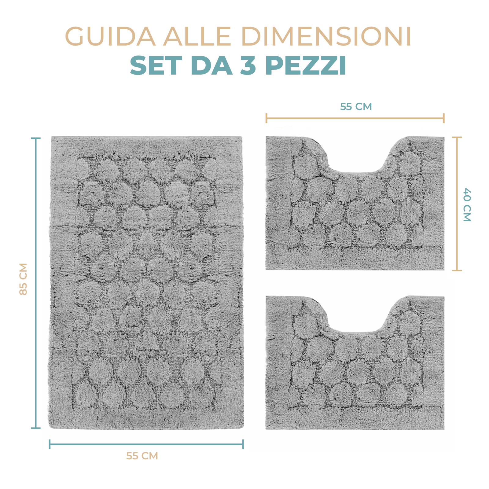 Tris Bagno 3 Pezzi Soft Design Cerchi Morbido in Cotone Assorbente vari colori