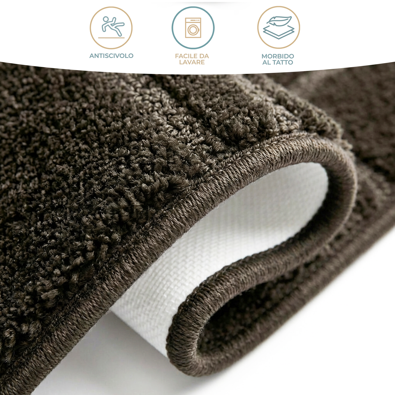 Set Tappeti Bagno 3 Pezzi Antiscivolo Morbidi in Polipropilene Made in Italy 2 Tappeti 37,5x45 cm + 1 Tappeto 45x75 cm