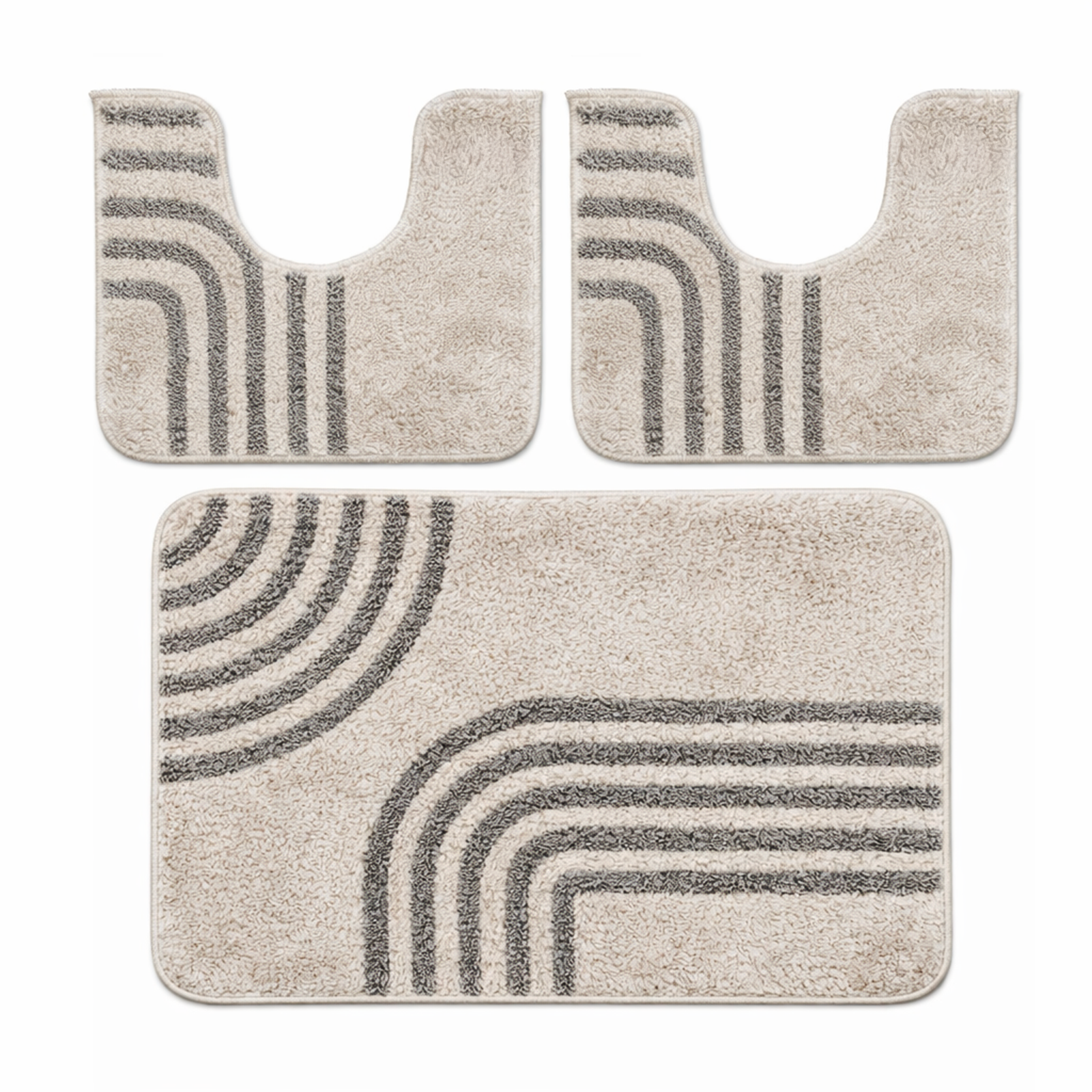 Set Tappeti Bagno 3 Pezzi Antiscivolo Morbidi in Polipropilene Made in Italy 2 Tappeti 37,5x45 cm + 1 Tappeto 45x75 cm