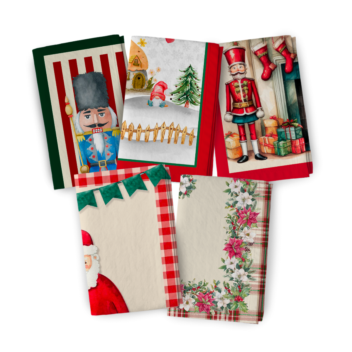 Set 5 Strofinacci Natalizi 50x80 cm in Cotone – Canovacci Assorbenti con Stampa Digitale | Idea Regalo Natale