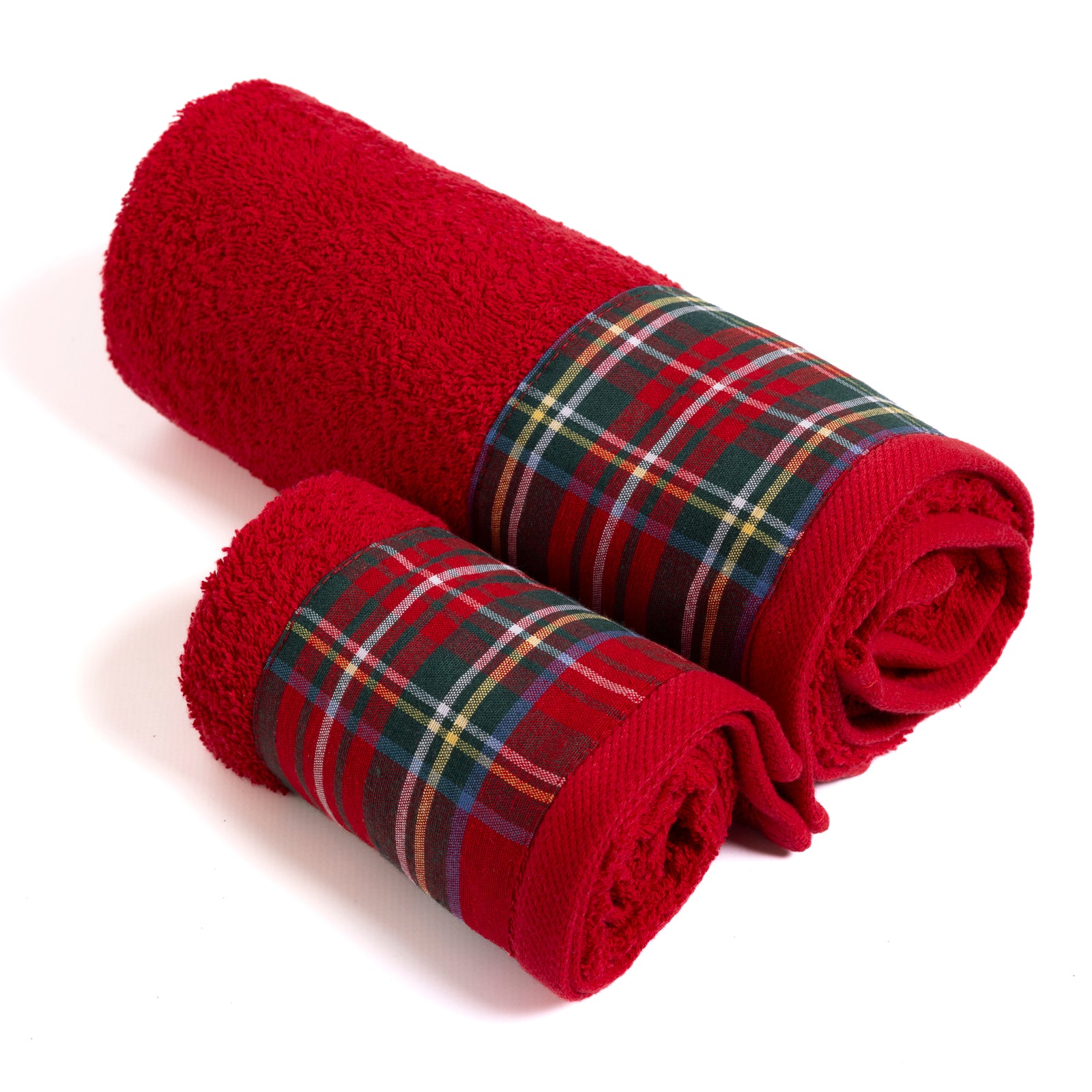 Set asciugamani 1+1 natalizio Tartan scozzese in spugna di cotone