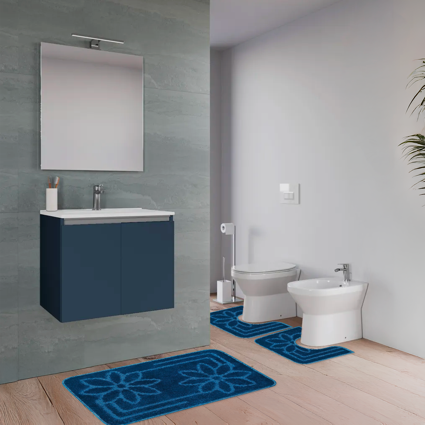 Set Tappeti da Bagno 3 Pezzi Antiscivolo Lavabili Asciugatura Rapida 50x80 cm + 2x 50x40 cm