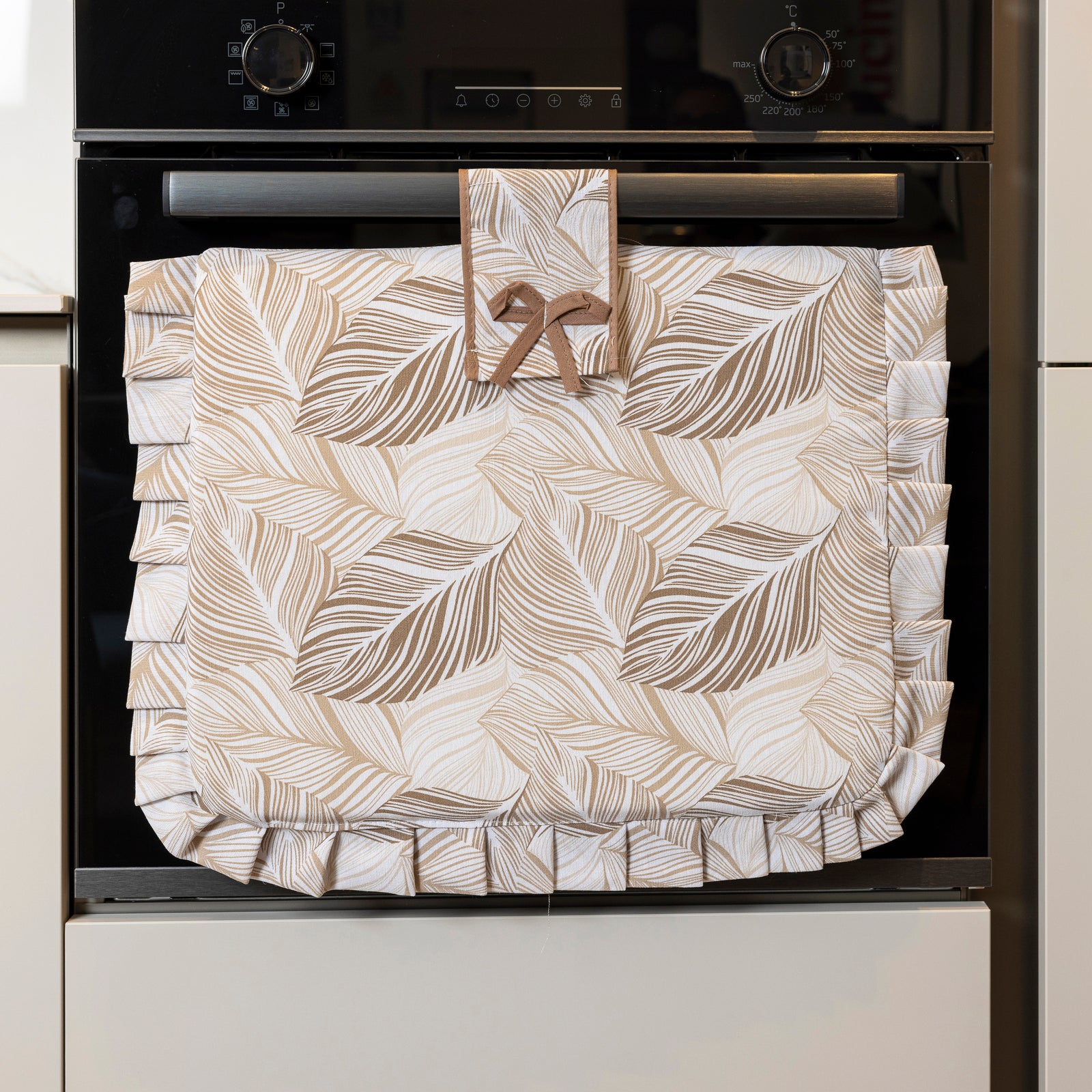 Set Copriforno e Coprifornello Cucina Universale Imbottiti Rettangolari Lavabili set 2 pezzi Foglia