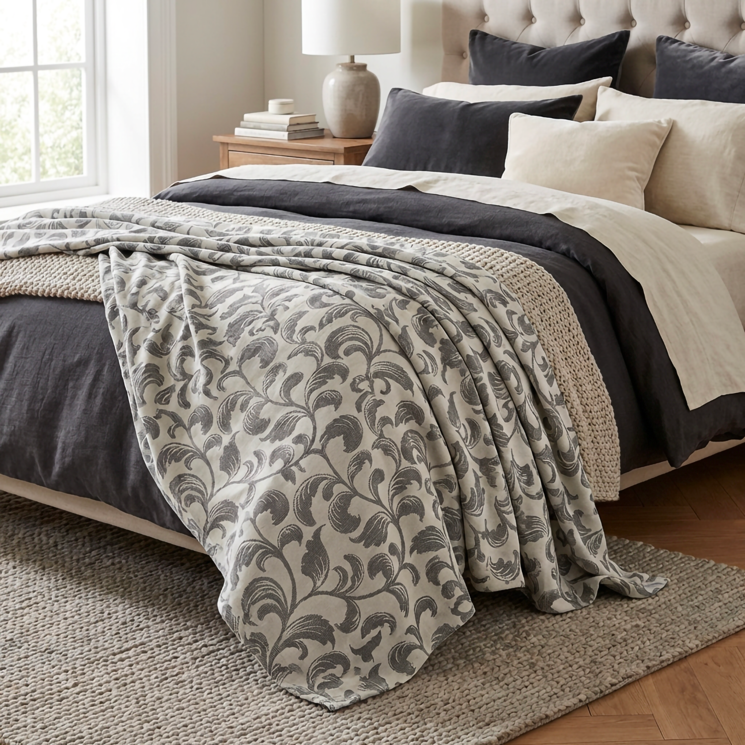 Grandfoulard Copritutto in Cotone Jacquard 270x270 cm – Copridivano Grande Multiuso Telo Arredo Floreale Copriletto Matrimoniale Leggero Lavabile Vari Colori