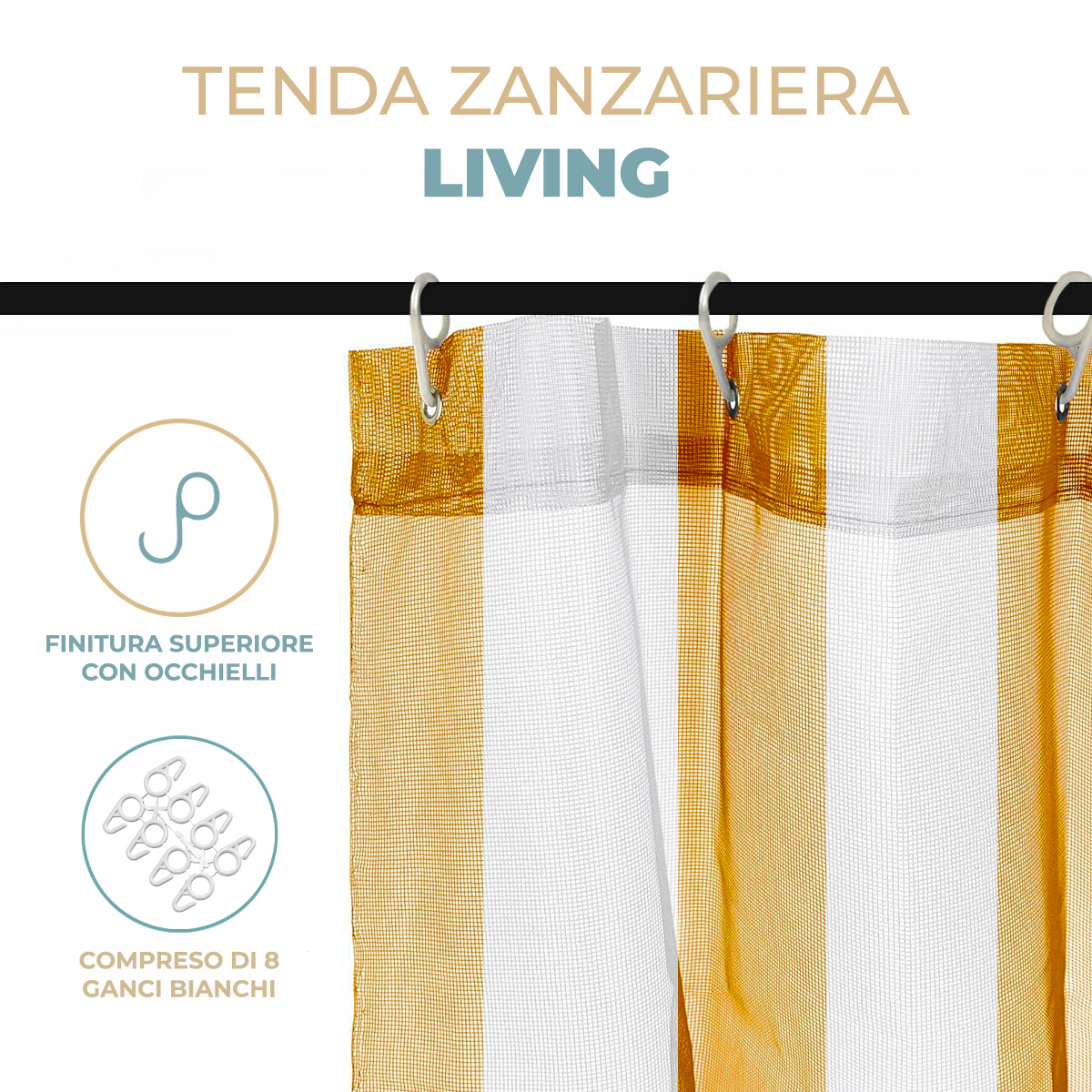 Tenda Zanzariera Waterproof 150x250 cm Retinata Antizanzara Occhiellata con Gancetti Vari colori