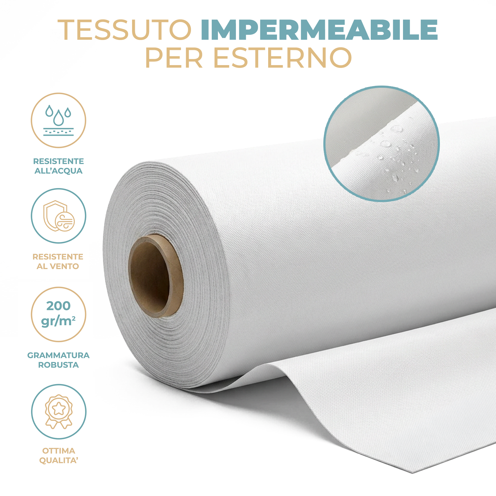 Tessuto Tela Ombreggiante Impermeabile da Esterno a Metraggio per Gazebo, Pergolati e Sdraio Poliestere 285 gr/m² Colore Panna Bianco altezza 35