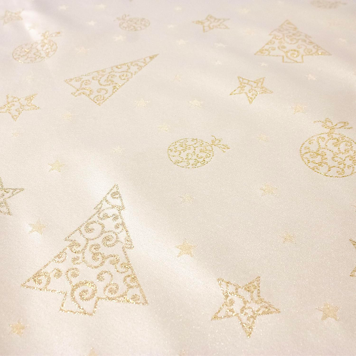 Tovaglia Natalizia in Raso 24 Posti 140x450 cm Elegante con Glitter Lurex Oro e Motivo a Stelle Made in Italy