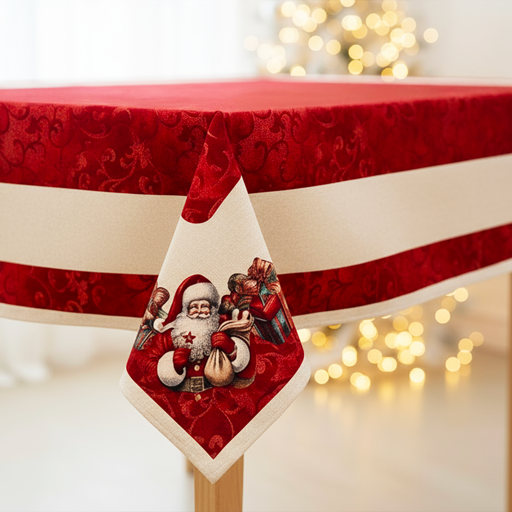 Tovaglia Natalizia Gobelin 12 Posti 140x260 cm Tessuto Jacquard di Alta Qualità Design Rettangolare Elegante Made in Italy Decorazione Tavola Festiva Perfetta per Natale o come Regalo