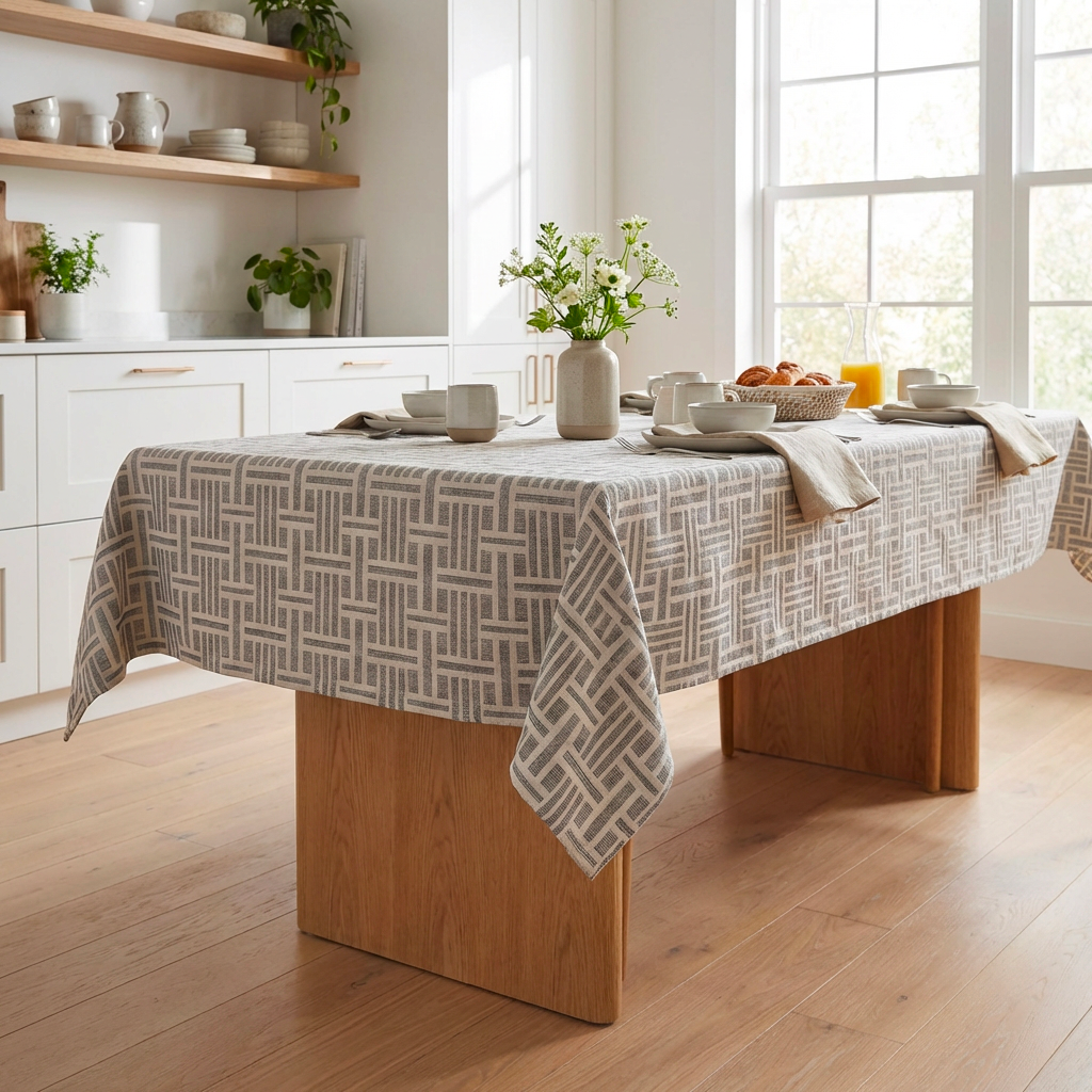 Tovaglia da Tavola Jacquard in Cotone con Fantasia Geometrica Copritavolo Elegante Lavabile per Cucina e Sala Varie Misure