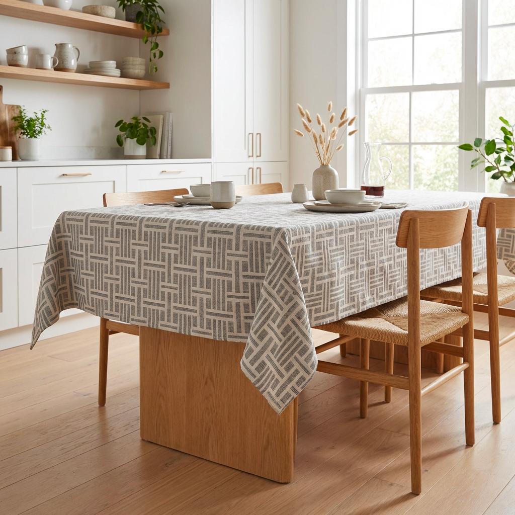 Tovaglia da Tavola Jacquard in Cotone con Fantasia Geometrica Copritavolo Elegante Lavabile per Cucina e Sala Varie Misure