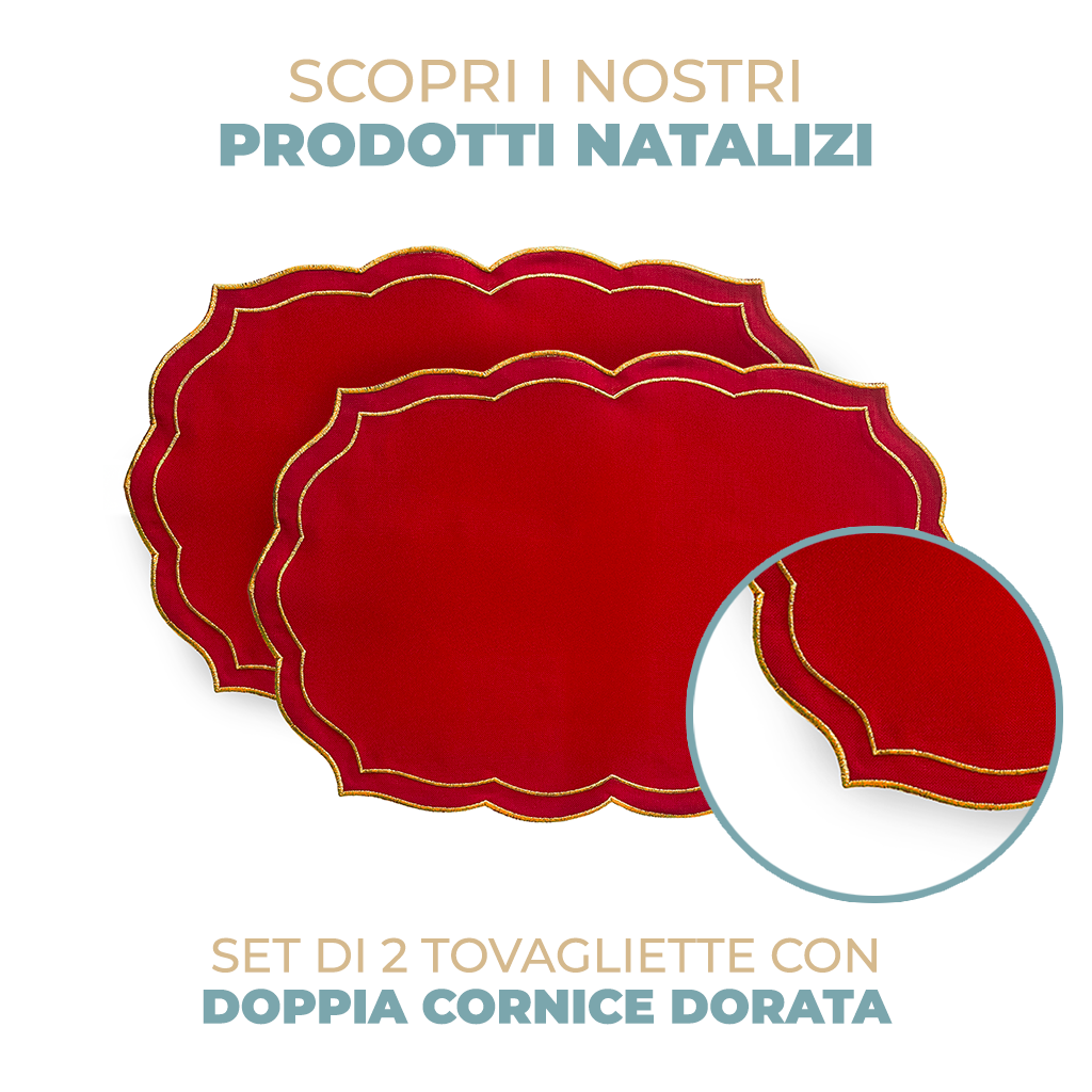 Tovaglietta Sottopiatto Natalizia con Smerlo Lurex Gold 48x32 cm set 2 pezzi Vari colori