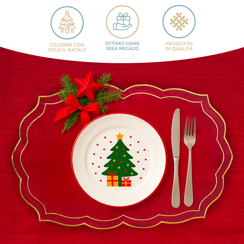 Tovaglietta Sottopiatto Natalizia con Smerlo Lurex Gold 48x32 cm set 2 pezzi Vari colori