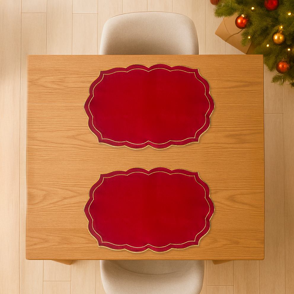 Tovaglietta Sottopiatto Natalizia con Smerlo Lurex Gold 48x32 cm set 2 pezzi Vari colori