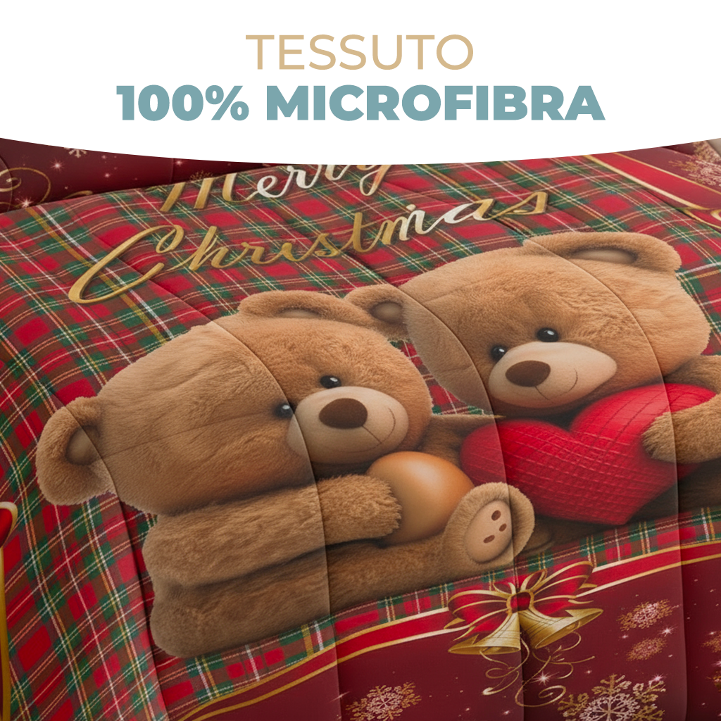 Trapunta Matrimoniale Natalizia Orsetto Teddy Stampa 3D 4K in Microfibra Made in Italy 2 Piazze