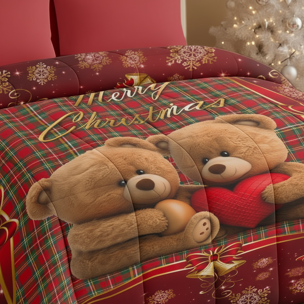Trapunta Invernale Matrimoniale Natalizia Tartan Teddy 3D 4K Microfibra Soffice Made in Italy