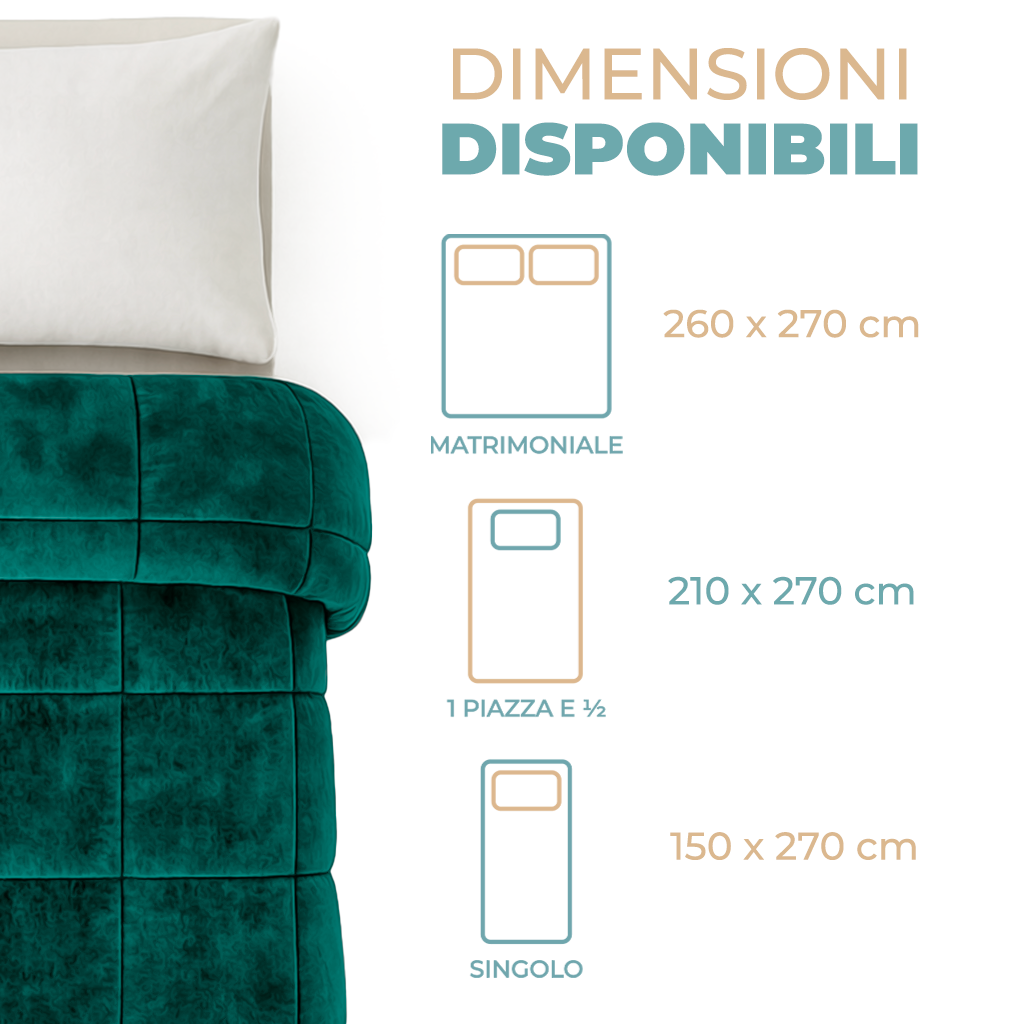 Trapunta Piumone Invernale Matrimoniale Velluto Tinta Unita Morbida e Calda 300 gr/m² Made in Italy 260x270 cm Velours