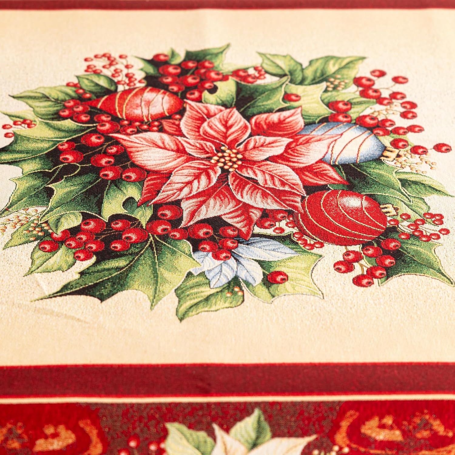 Runner Natalizio Red Star 40x140 cm Rettangolare Jacquard Gobelin Decorazione Natalizia Elegante Made in Italy