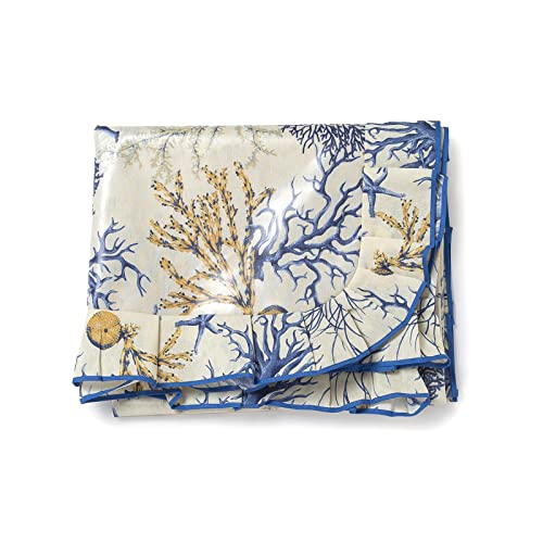 Tovaglia 12 posti 140x230 cotone e poliestere rossa o azzurra disegno Coralli