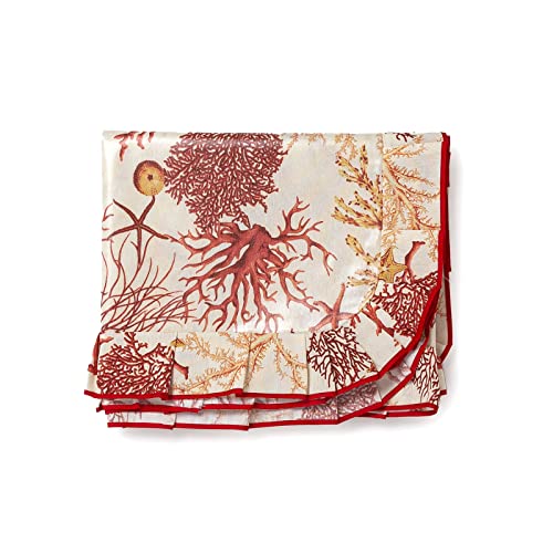 Tovaglia 12 posti 140x230 cotone e poliestere rossa o azzurra disegno Coralli