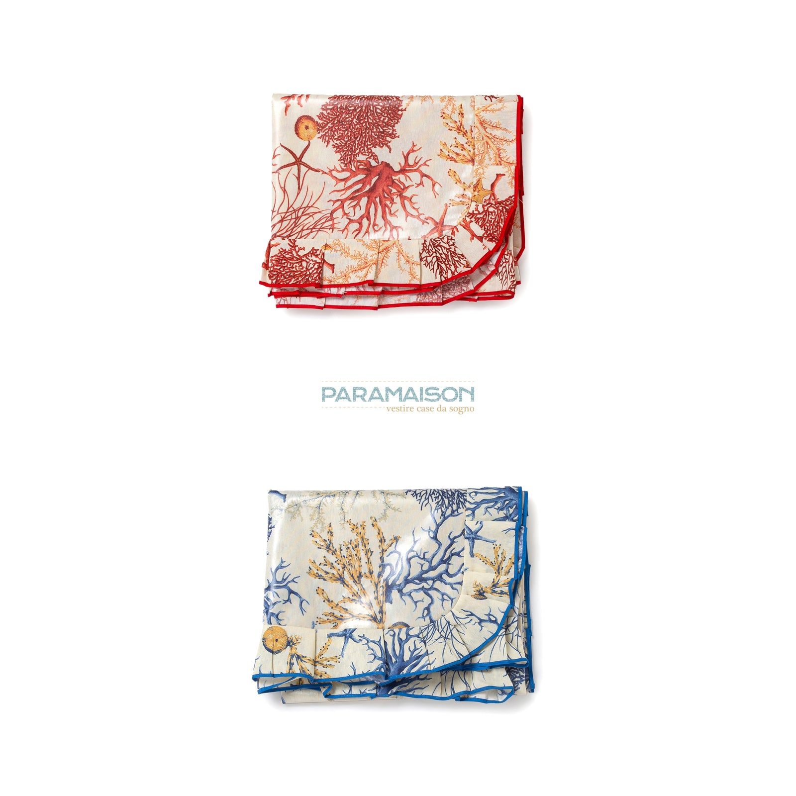 Tovaglia plastificata 6 posti 140 x170 rosso azzurro cotone e poliestere fantasia Coralli