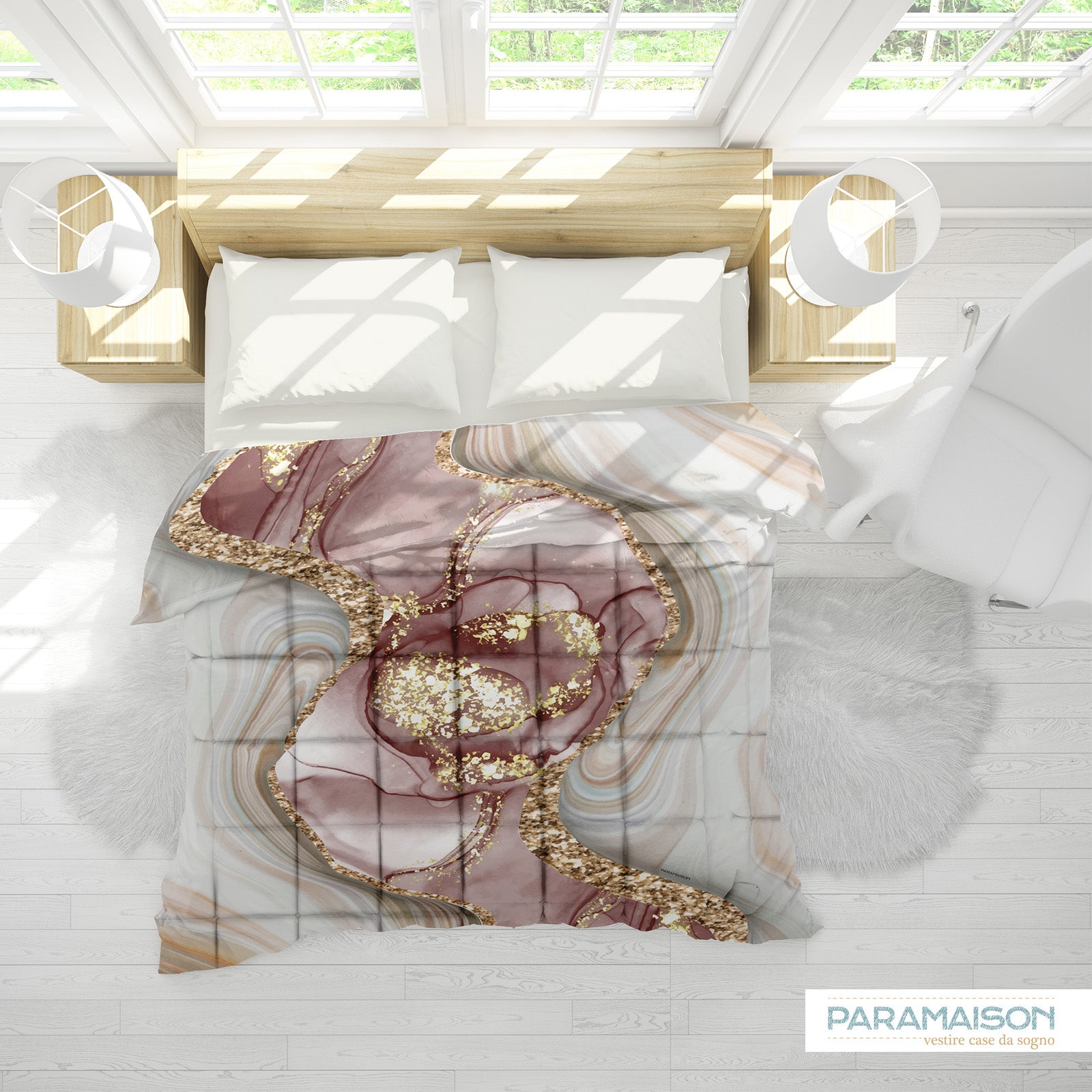 Trapunta Matrimoniale effetto marmorizzato 260x270cm Marble Piumone Invernale Stampa Digitale Microfibra Anallergica 300 Gr