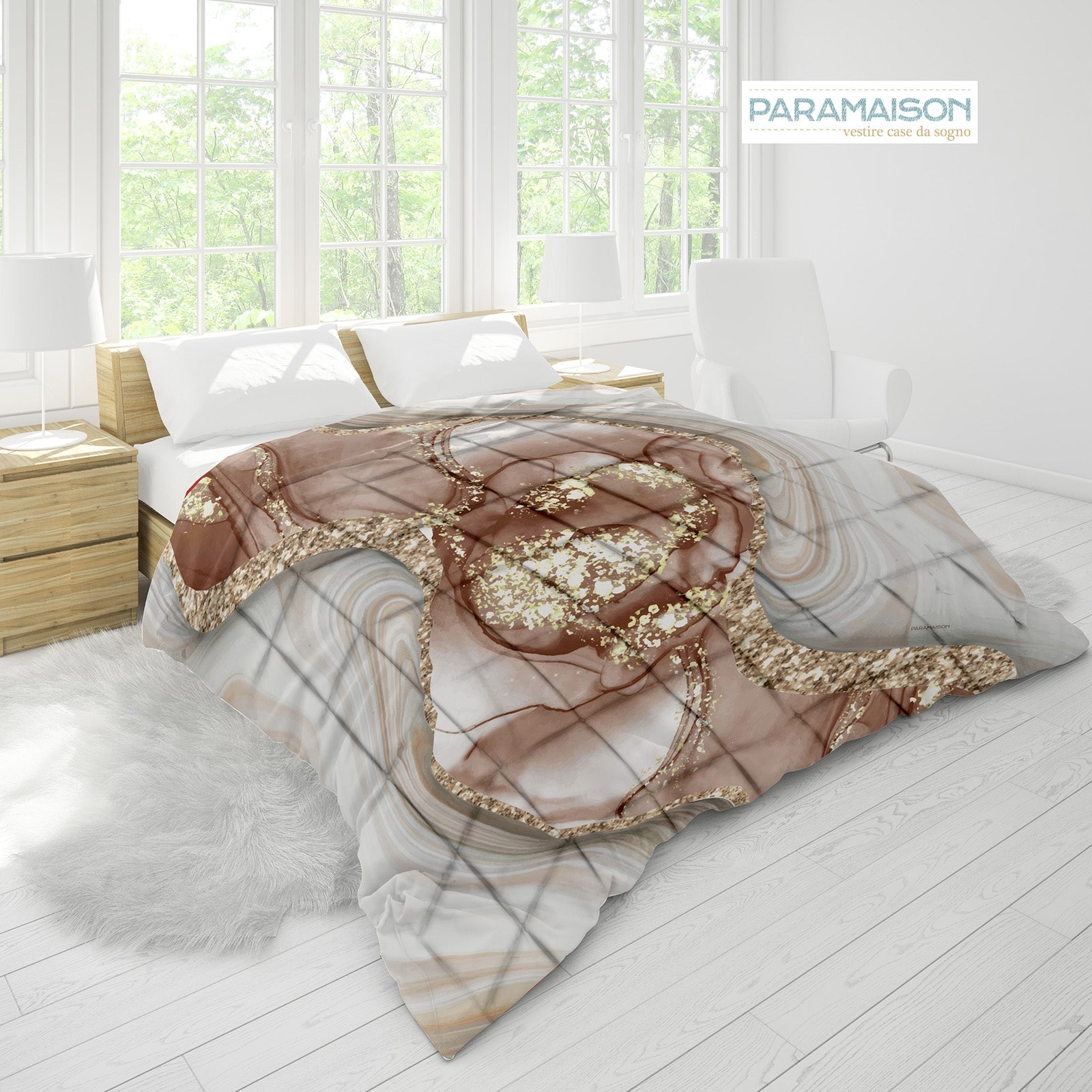 Trapunta Matrimoniale effetto marmorizzato 260x270cm Marble Piumone Invernale Stampa Digitale Microfibra Anallergica 300 Gr