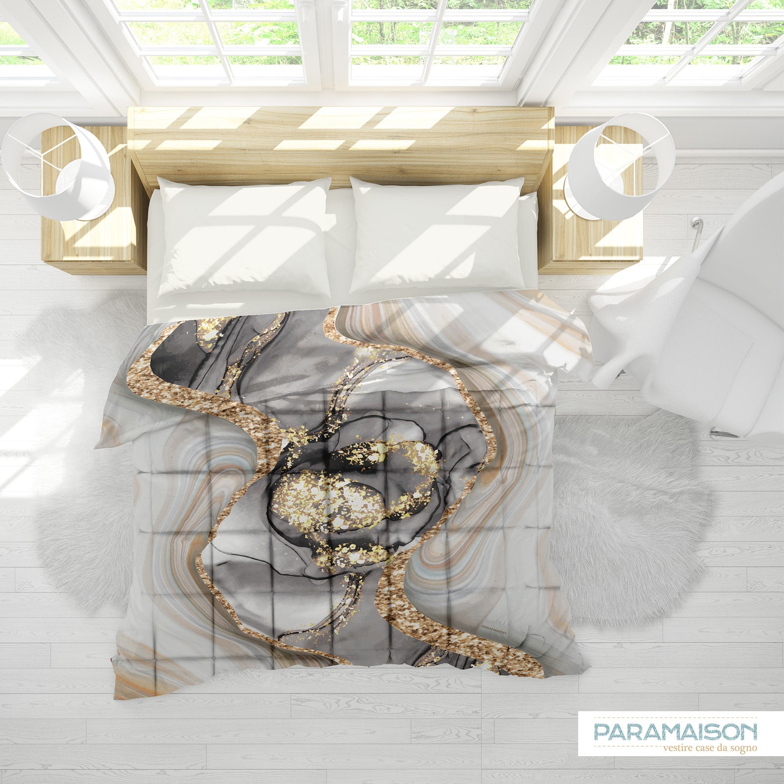 Trapunta Matrimoniale effetto marmorizzato 260x270cm Marble Piumone Invernale Stampa Digitale Microfibra Anallergica 300 Gr