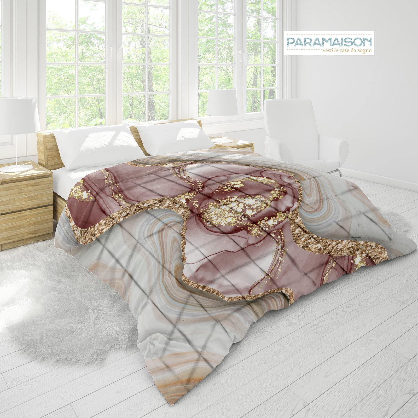 Trapunta Matrimoniale effetto marmorizzato 260x270cm Marble Piumone Invernale Stampa Digitale Microfibra Anallergica 300 Gr