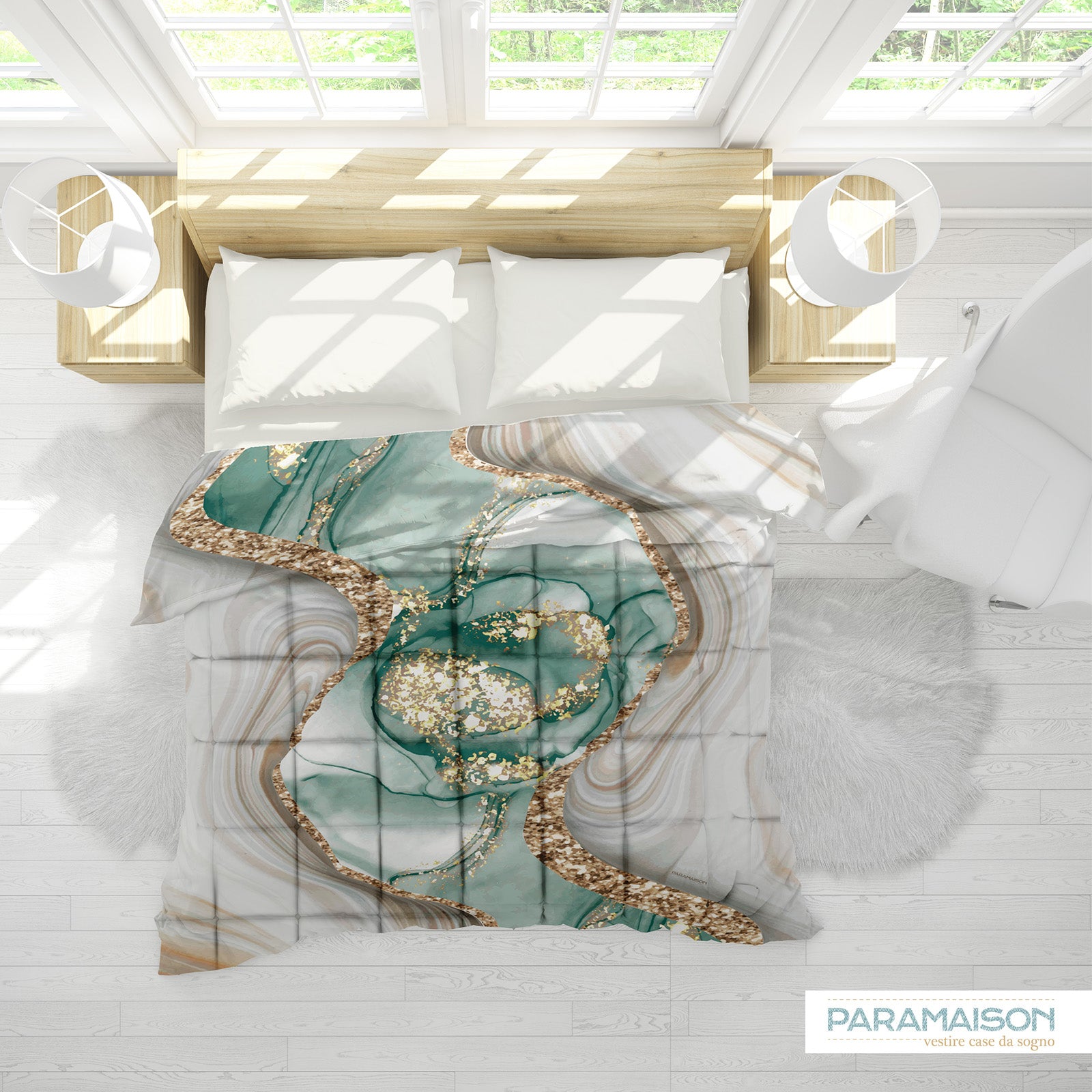 Trapunta Matrimoniale effetto marmorizzato 260x270cm Marble Piumone Invernale Stampa Digitale Microfibra Anallergica 300 Gr