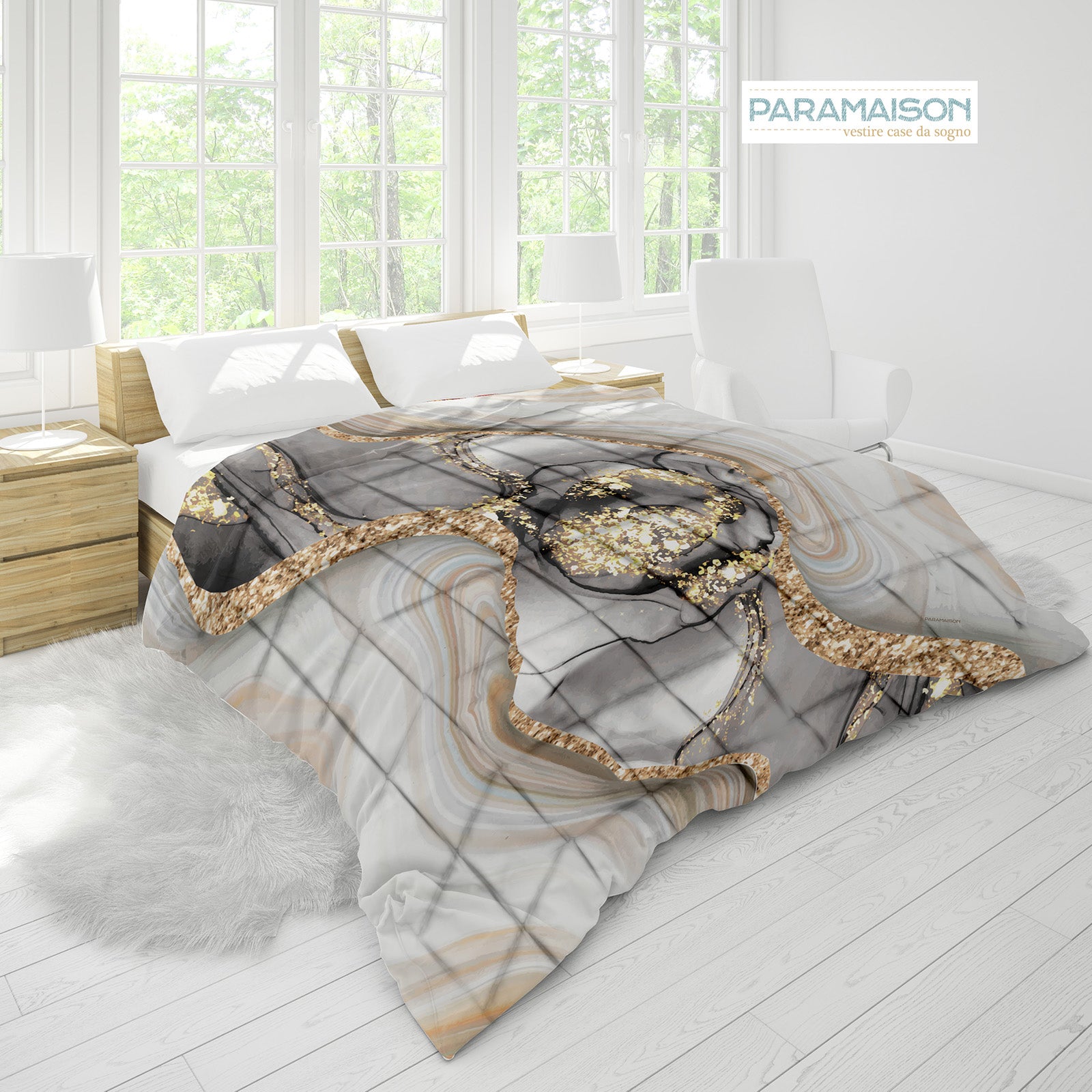 Trapunta Matrimoniale effetto marmorizzato 260x270cm Marble Piumone Invernale Stampa Digitale Microfibra Anallergica 300 Gr