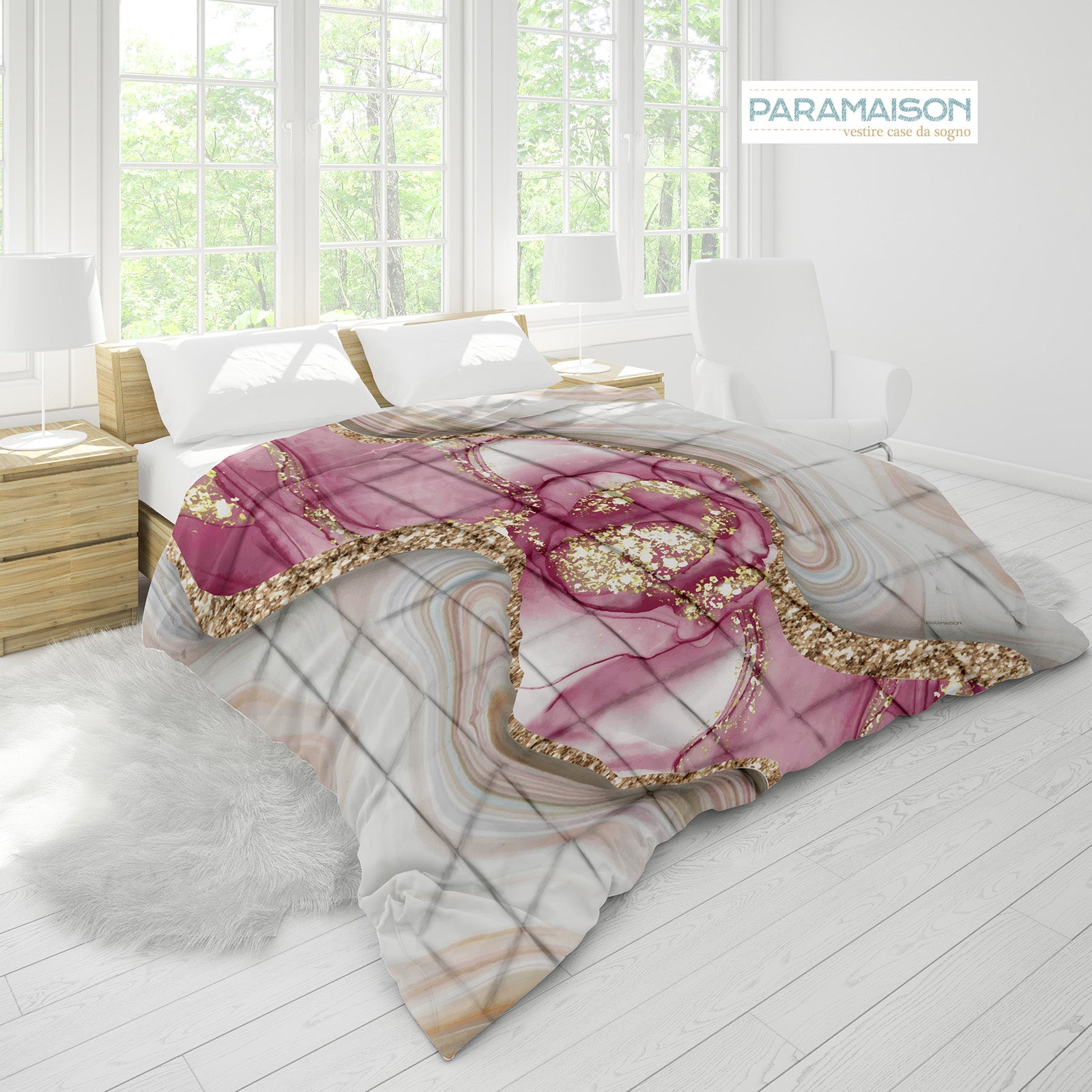 Trapunta Matrimoniale effetto marmorizzato 260x270cm Marble Piumone Invernale Stampa Digitale Microfibra Anallergica 300 Gr