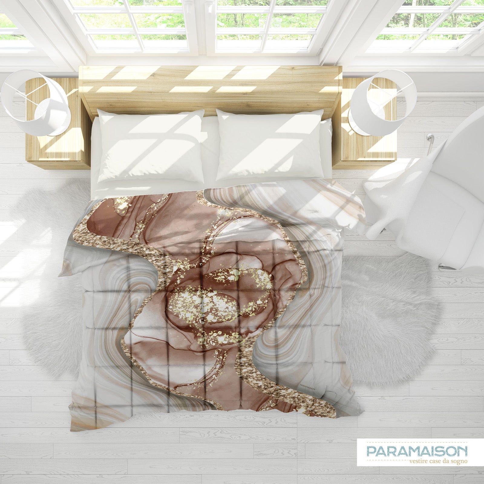 Trapunta Matrimoniale effetto marmorizzato 260x270cm Marble Piumone Invernale Stampa Digitale Microfibra Anallergica 300 Gr