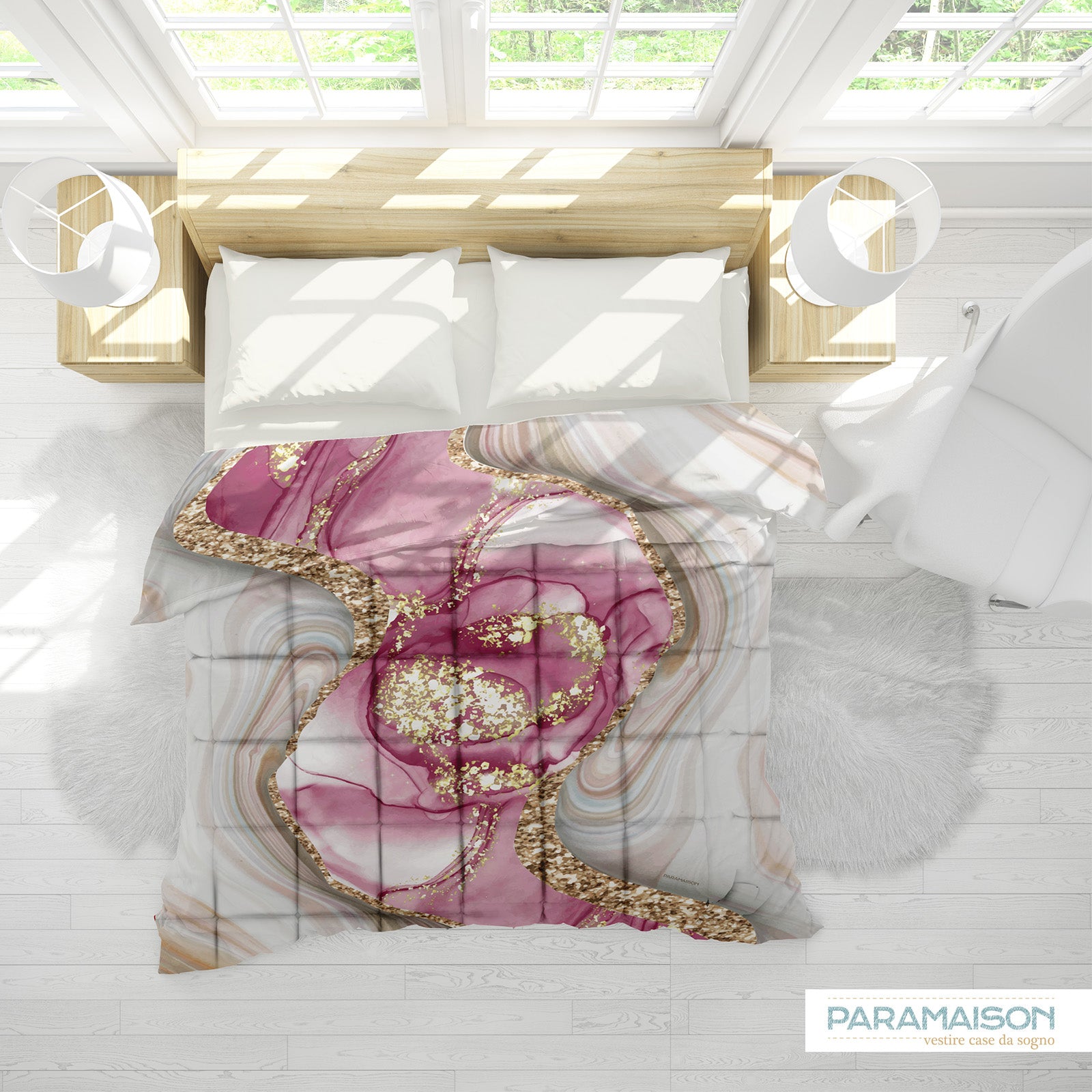 Trapunta Matrimoniale effetto marmorizzato 260x270cm Marble Piumone Invernale Stampa Digitale Microfibra Anallergica 300 Gr