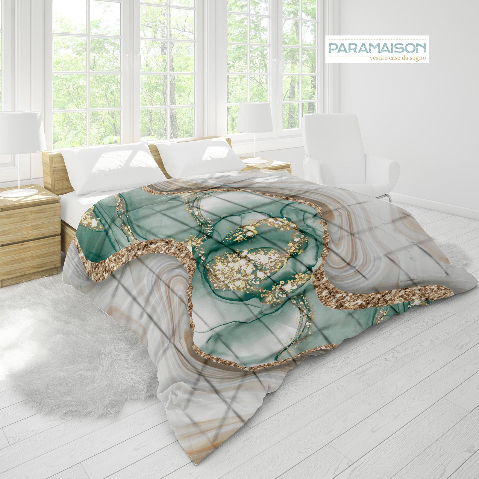 Trapunta Matrimoniale effetto marmorizzato 260x270cm Marble Piumone Invernale Stampa Digitale Microfibra Anallergica 300 Gr