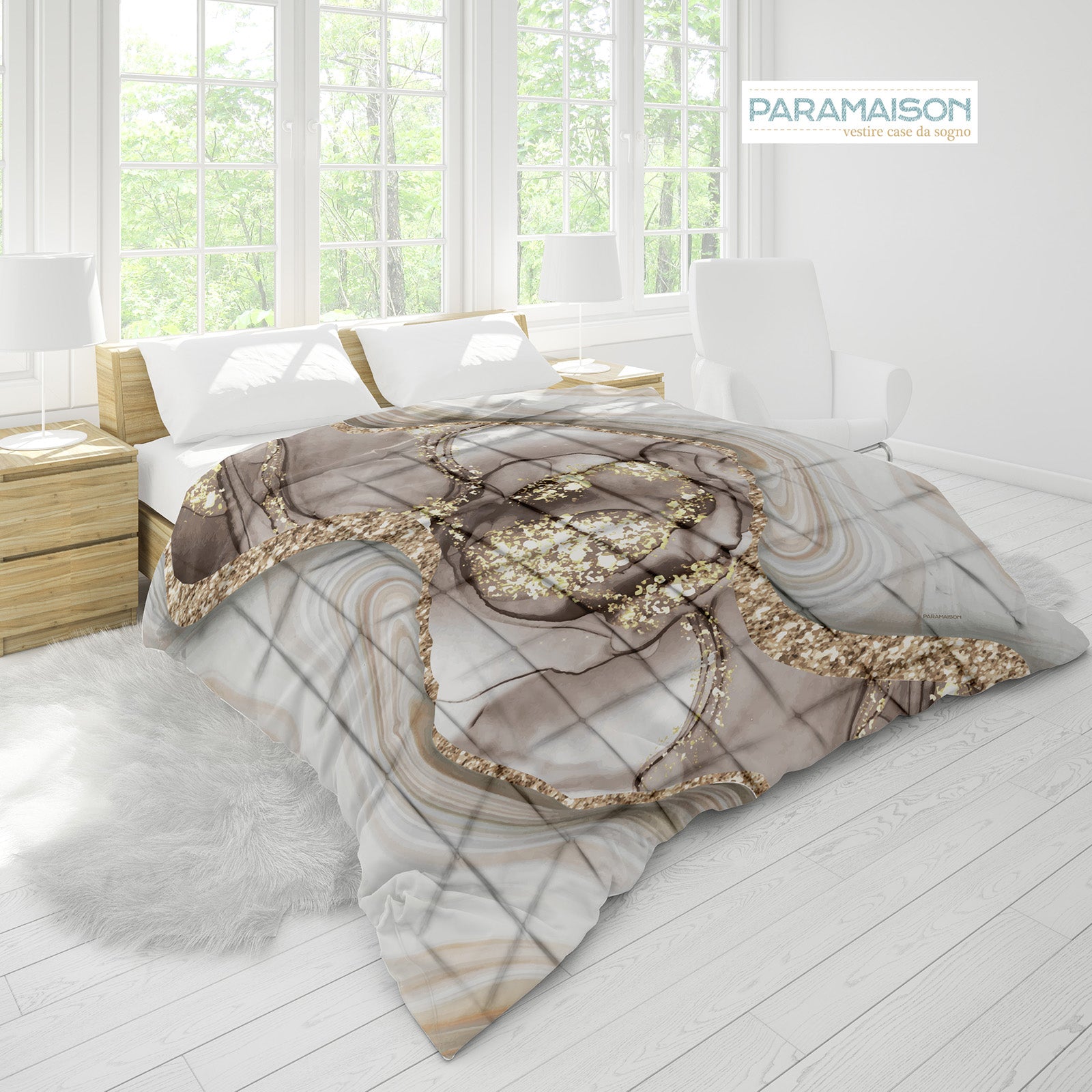 Trapunta Matrimoniale effetto marmorizzato 260x270cm Marble Piumone Invernale Stampa Digitale Microfibra Anallergica 300 Gr