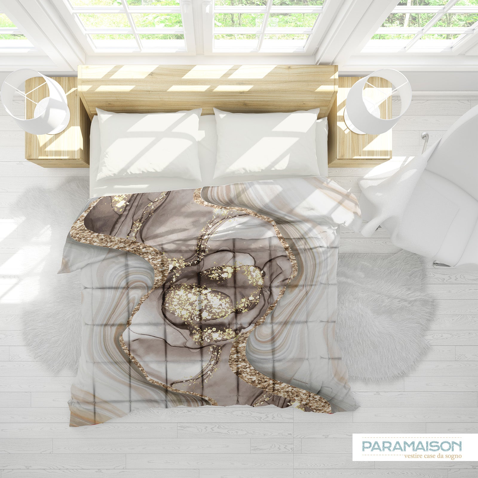 Trapunta Matrimoniale effetto marmorizzato 260x270cm Marble Piumone Invernale Stampa Digitale Microfibra Anallergica 300 Gr