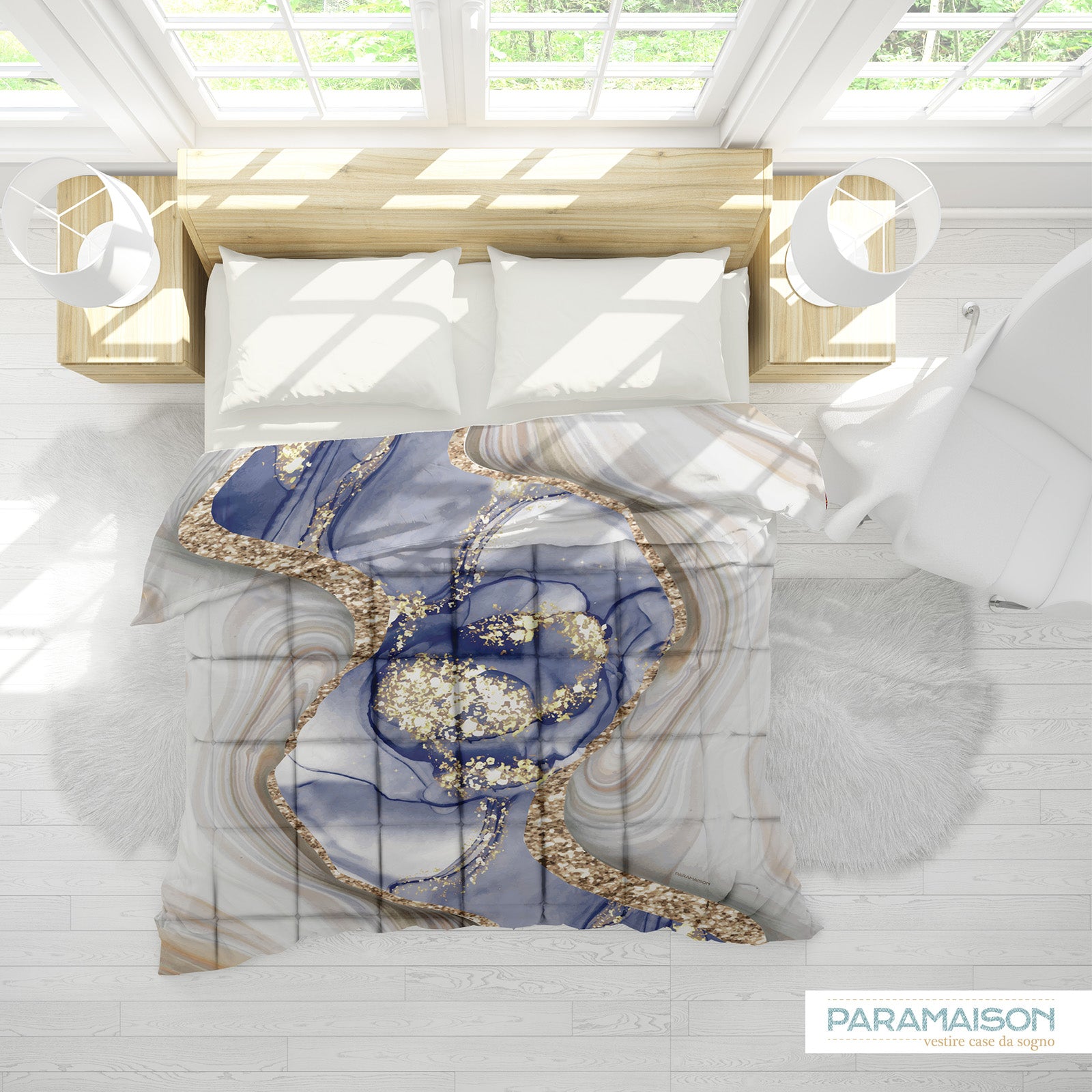Trapunta Matrimoniale effetto marmorizzato 260x270cm Marble Piumone Invernale Stampa Digitale Microfibra Anallergica 300 Gr