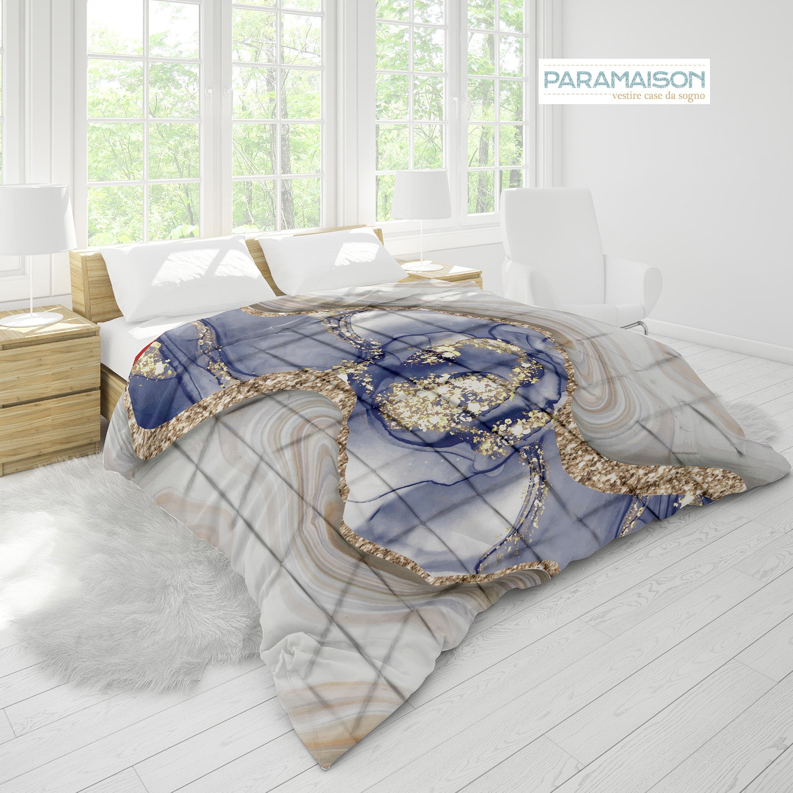 Trapunta Matrimoniale effetto marmorizzato 260x270cm Marble Piumone Invernale Stampa Digitale Microfibra Anallergica 300 Gr