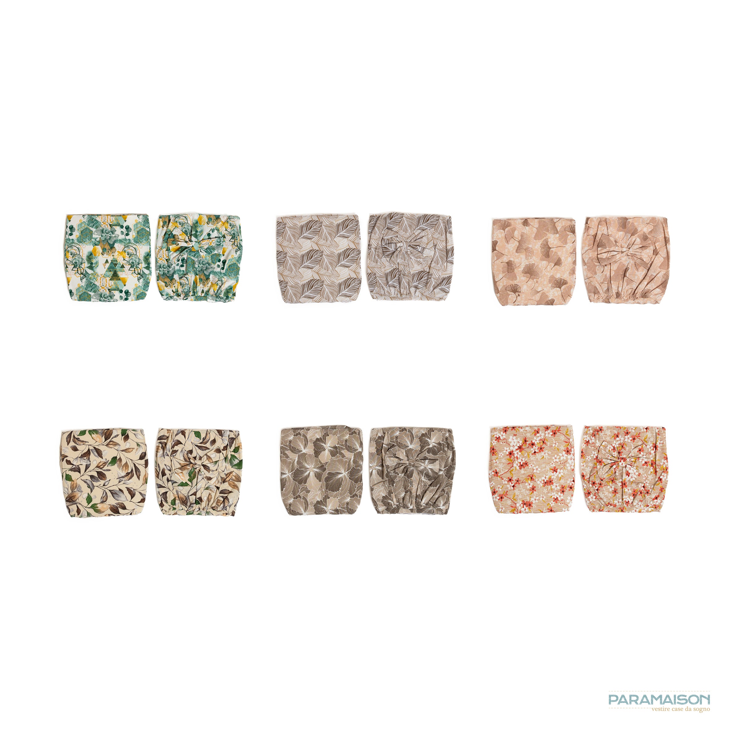 Coprischienale Sedia Imbottito con Fiocco Set 2 Pezzi Fantasia Foglia Sfoderabile 45x40/47 cm