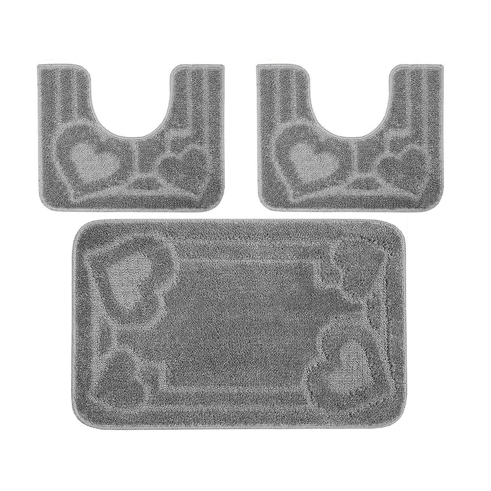 Tappeti Bagno 3 Pezzi, Coordinati Cuori Morbido Antiscivolo Pelo Corto Cuore