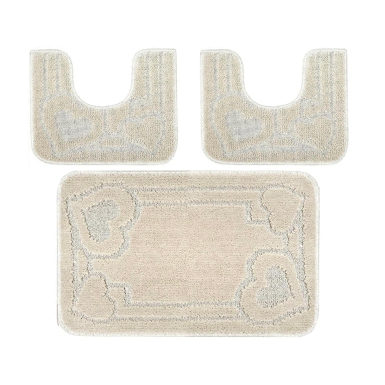 Set 3 Tappeti Bagno Memory Foam Antiscivolo - Completo Rettangolare, Giro WC E Bidet Con Motivo Decorativo - Foto 5