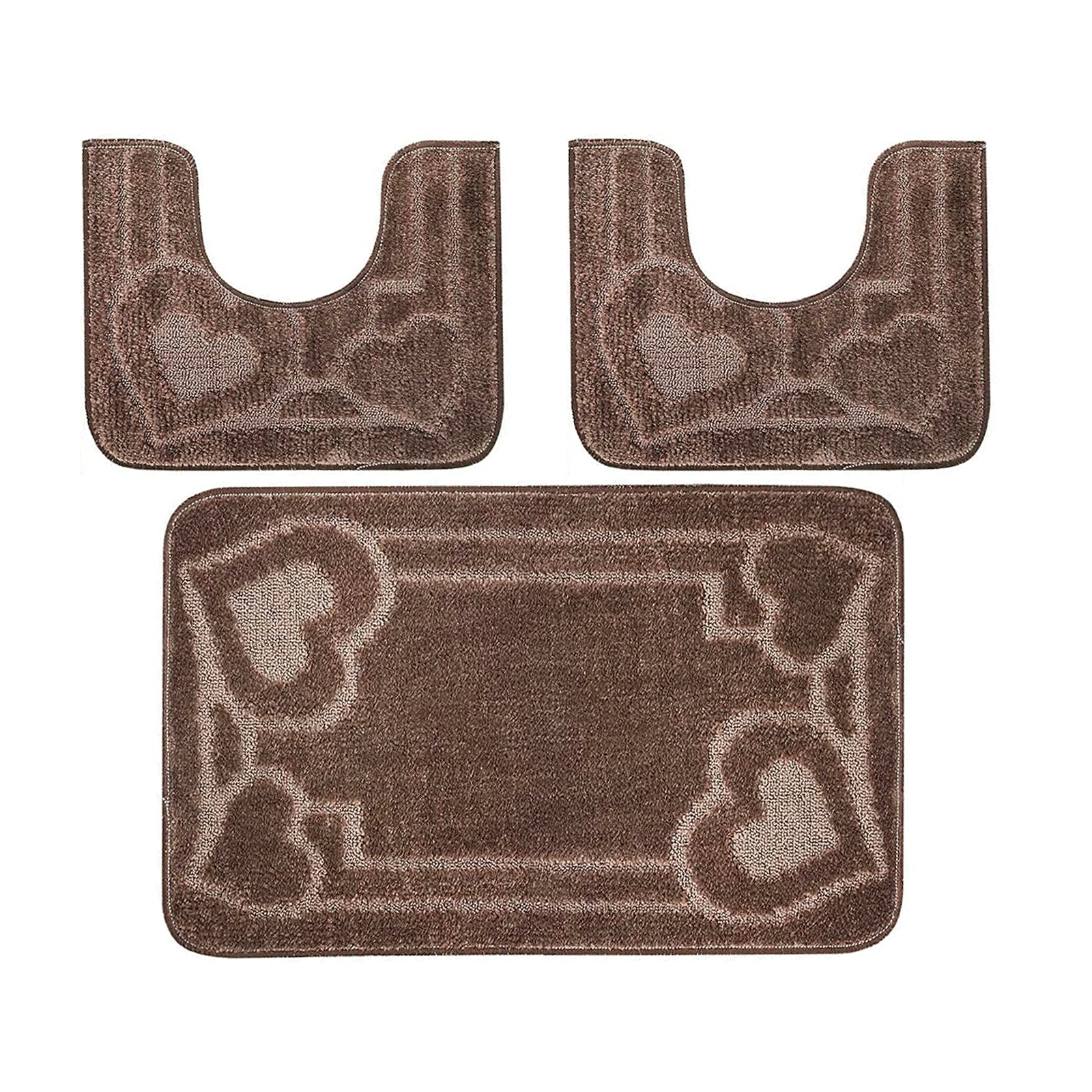 Tappeti Bagno 3 Pezzi, Coordinati Cuori Morbido Antiscivolo Pelo Corto Cuore