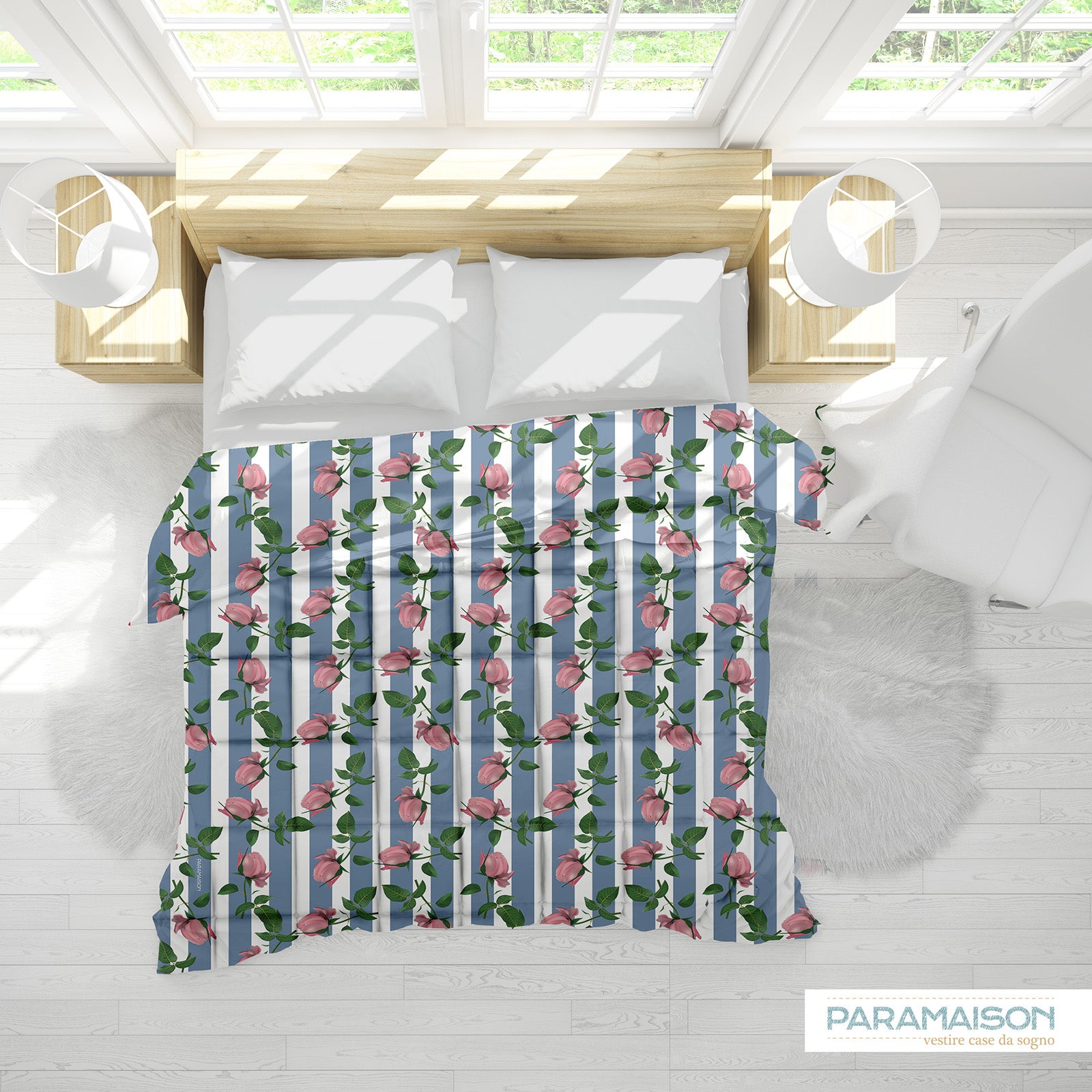 Trapunta 260x270 Matrimoniale Stampa Digitale Microfibra Antiallergica 300 Gr fantasia Floreale a Fiori