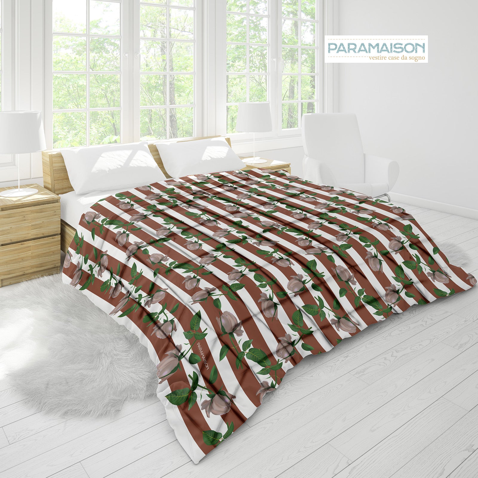 Trapunta 260x270 Matrimoniale Stampa Digitale Microfibra Antiallergica 300 Gr fantasia Floreale a Fiori