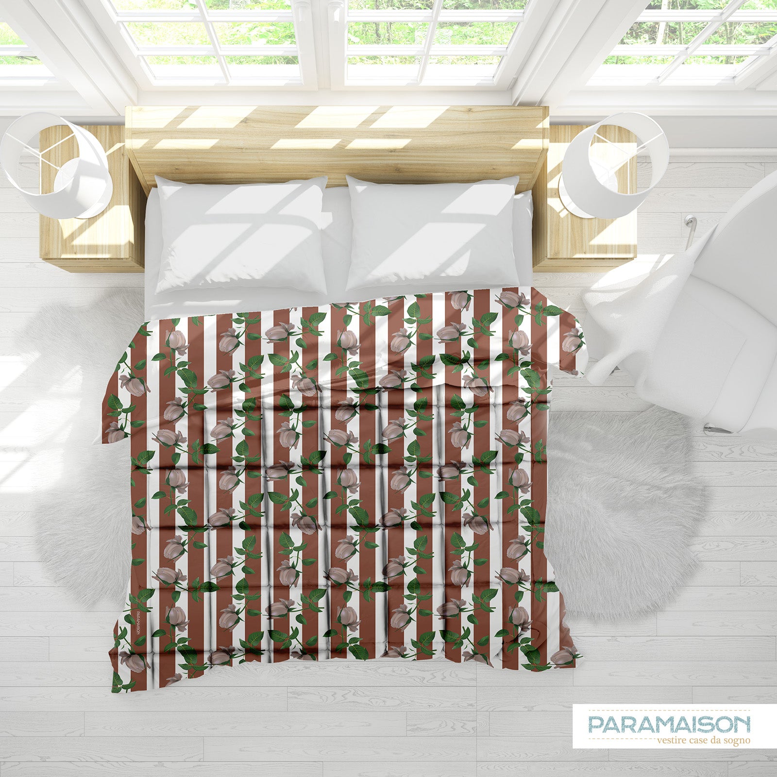 Trapunta 260x270 Matrimoniale Stampa Digitale Microfibra Antiallergica 300 Gr fantasia Floreale a Fiori