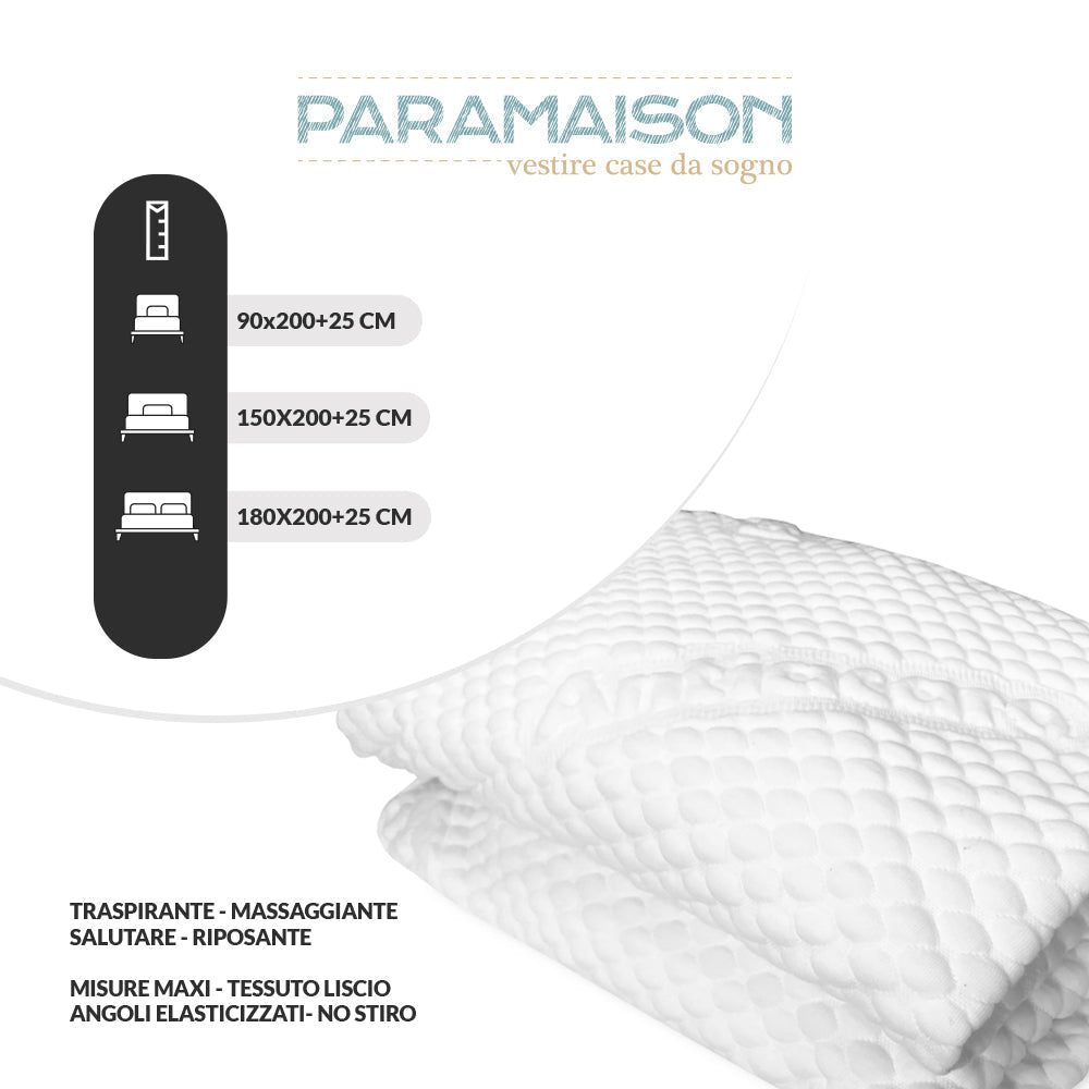 Coprimaterasso Una Piazza e Mezza 150x200 massaggiante igienico e rinfrescante antiacaro con angoli