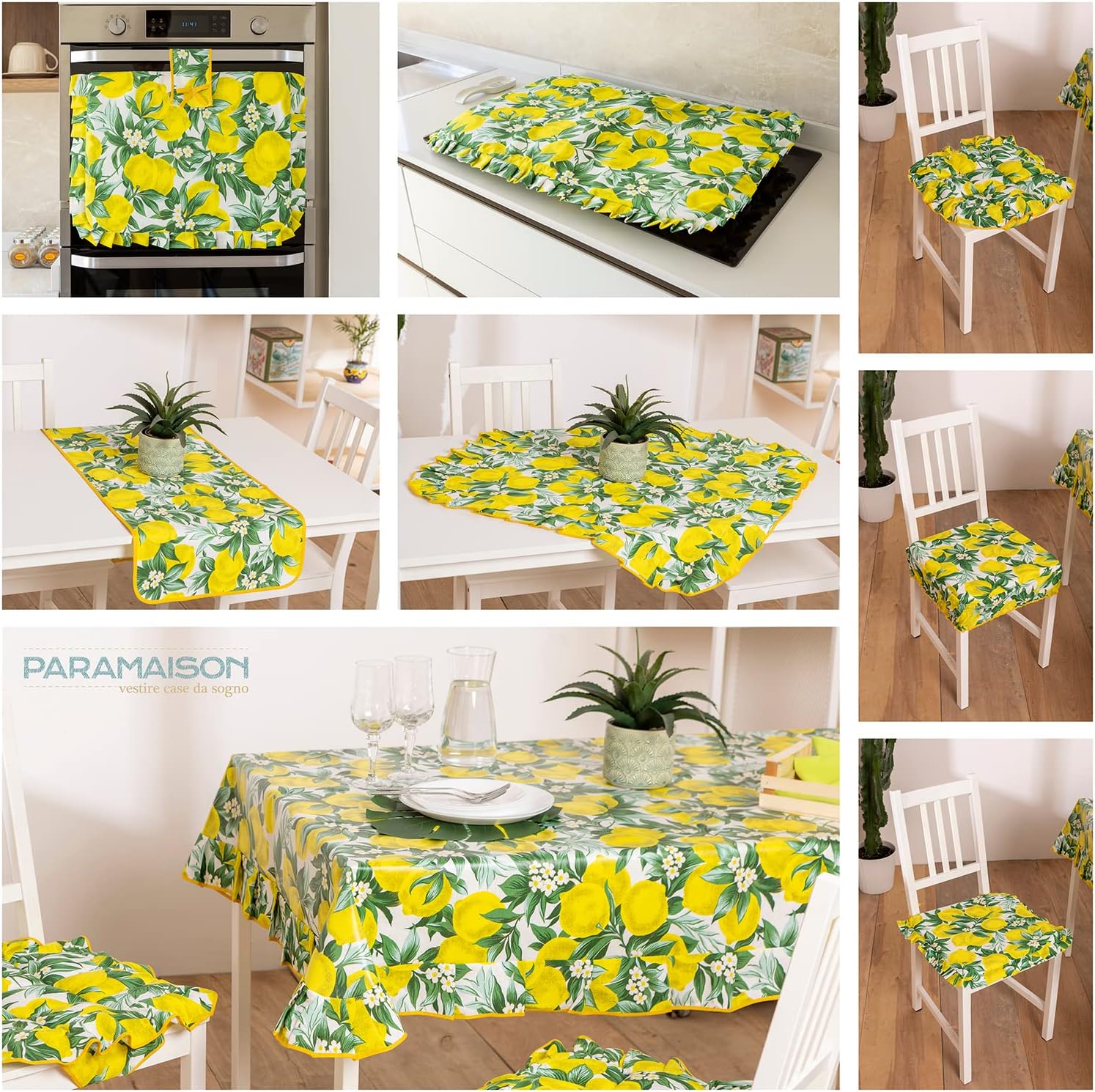 Copriforno e Coprifornello con Limoni Stile Shabby Chic Country Imbottito e Lavabile Rettangolare Arredo Cucina Elegante e Funzionale