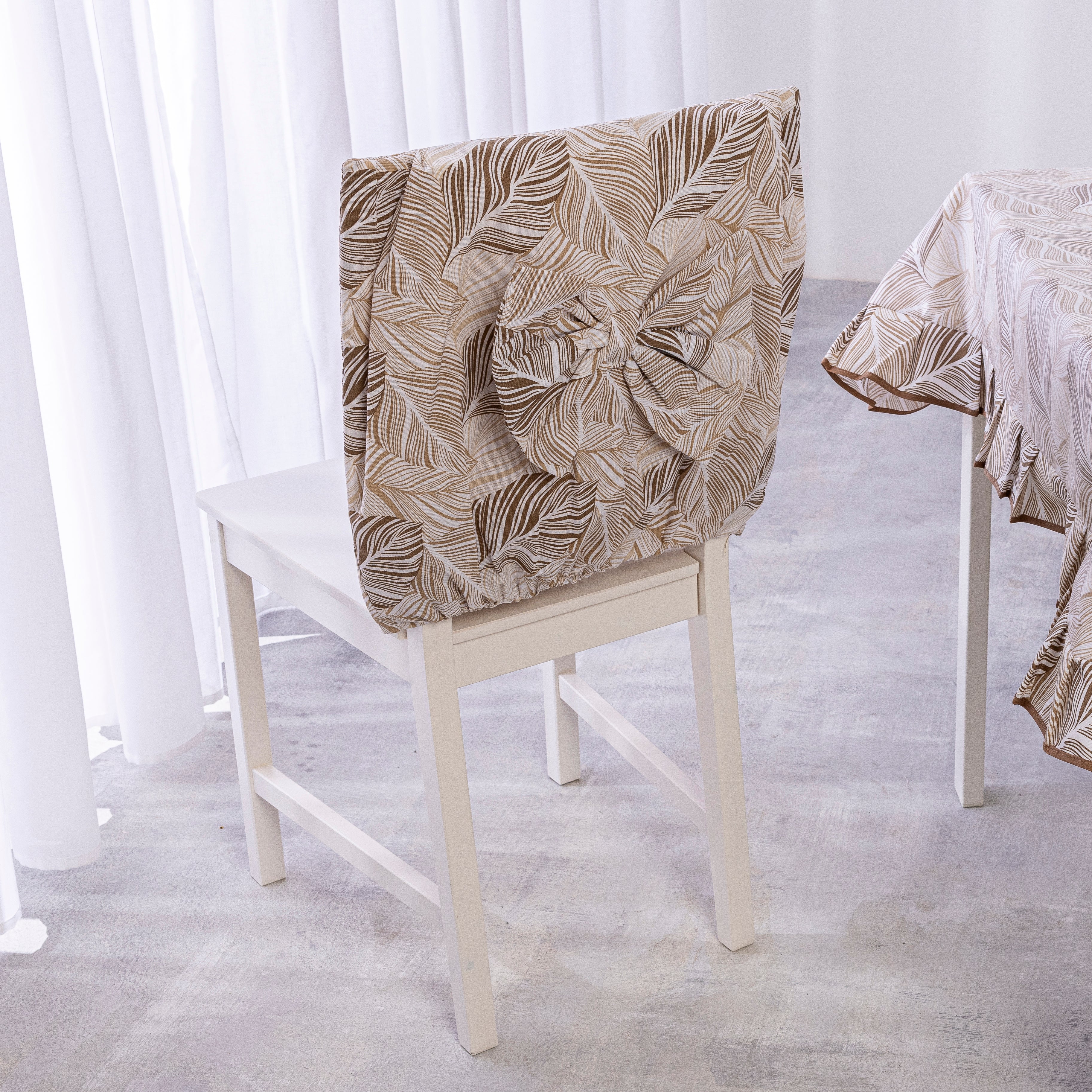 Coprischienale Sedia Imbottito con Fiocco Set 2 Pezzi Fantasia Foglia Sfoderabile 45x40/47 cm