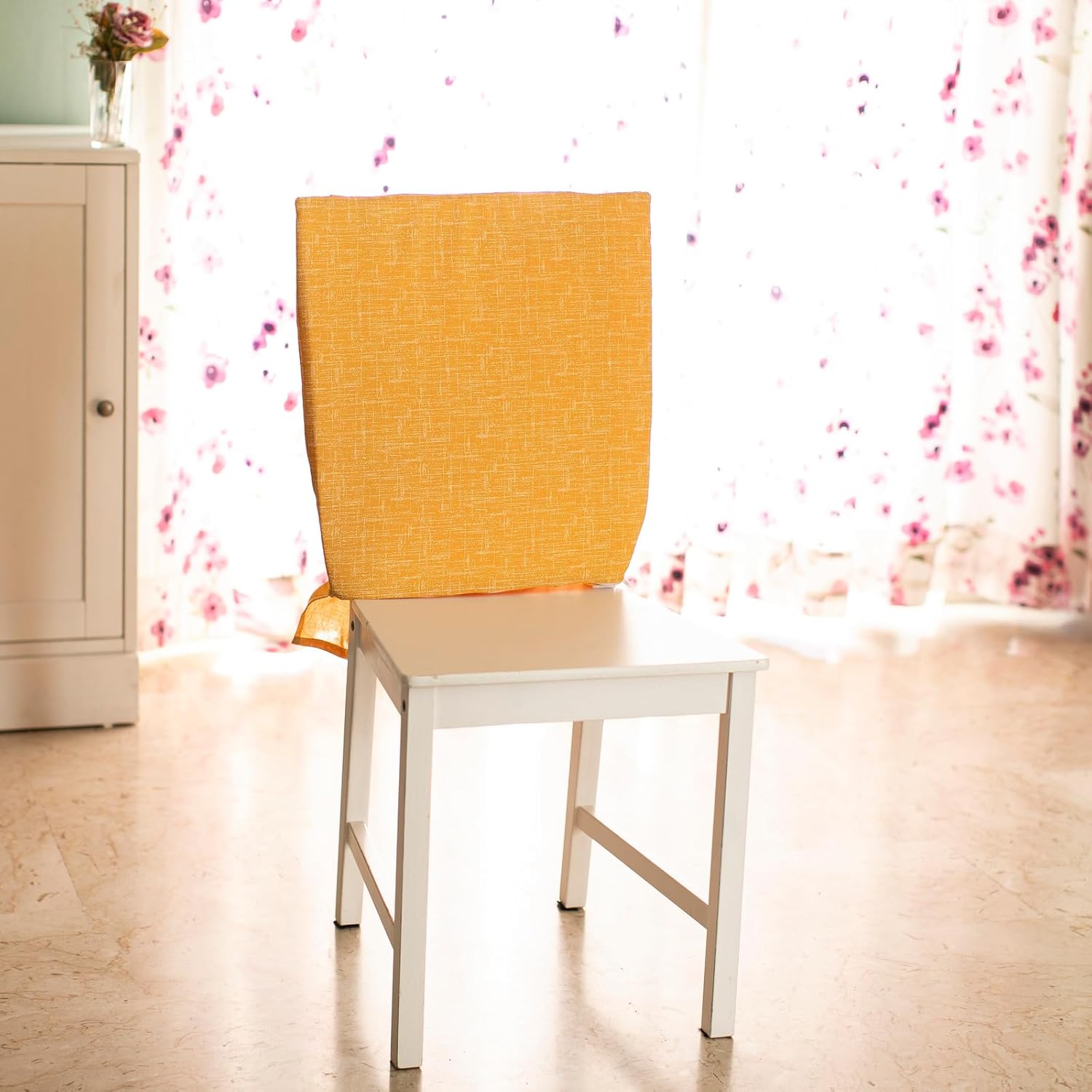 Set 2 Coprischienale Sedia Imbottiti Shabby Chic Unito Sfoderabili con Elastico e Fiocco Misura 45x40/47 cm Vari Colori